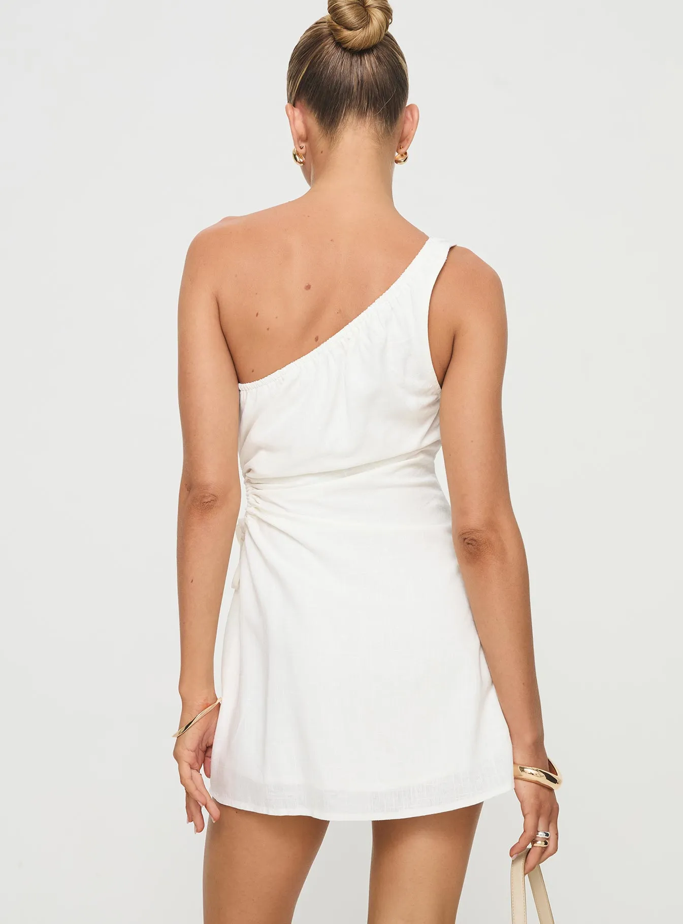 Mayzie One Shoulder Mini Dress White Daytime casual mini Double Layered Hem