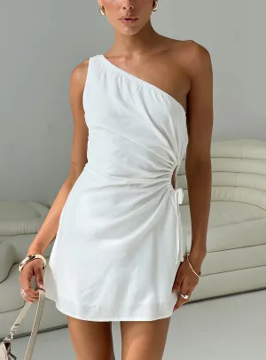 Layered Ruffle Accent Sustainable production Mayzie One Shoulder Mini Dress White