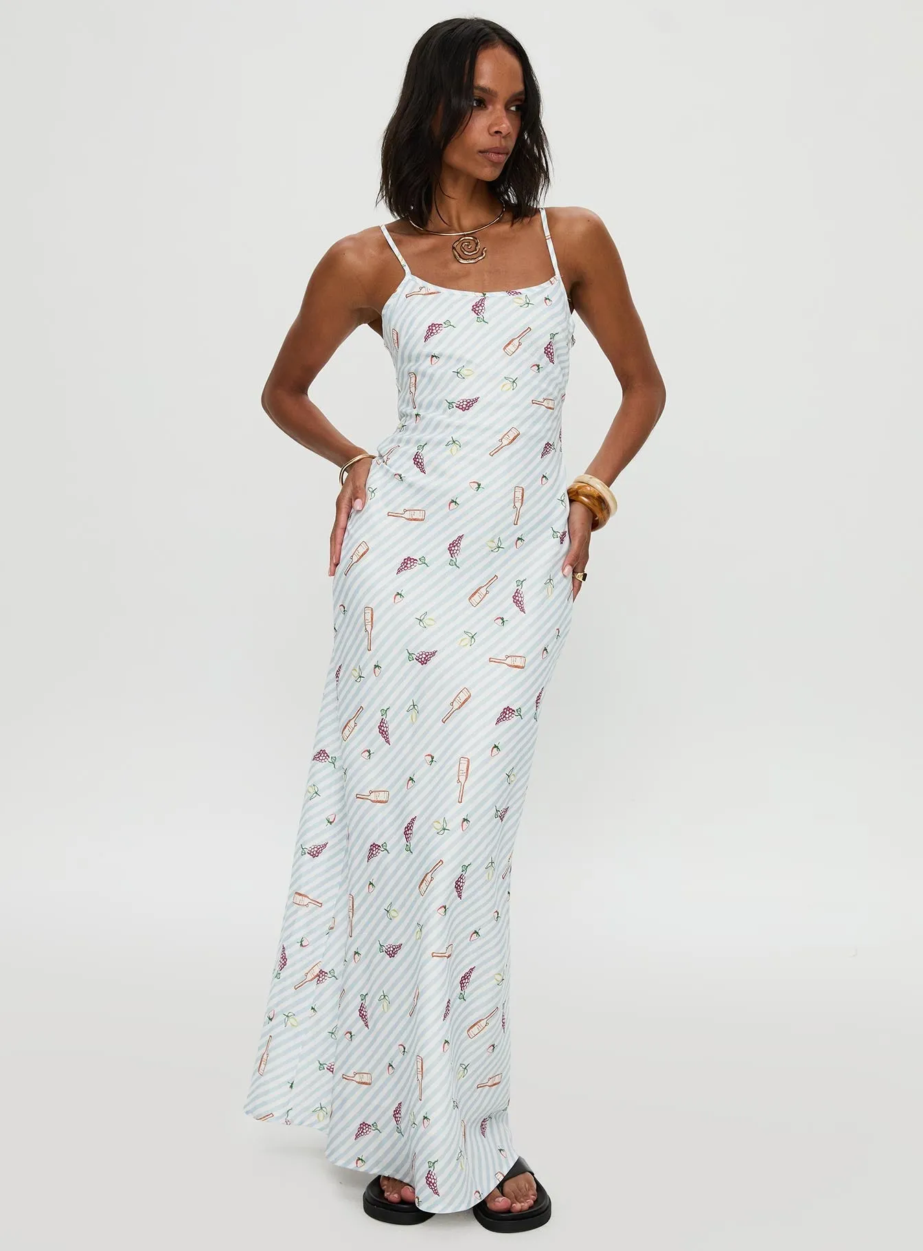 Story Wear Silver Shine Charcuterie Maxi Dress Blue