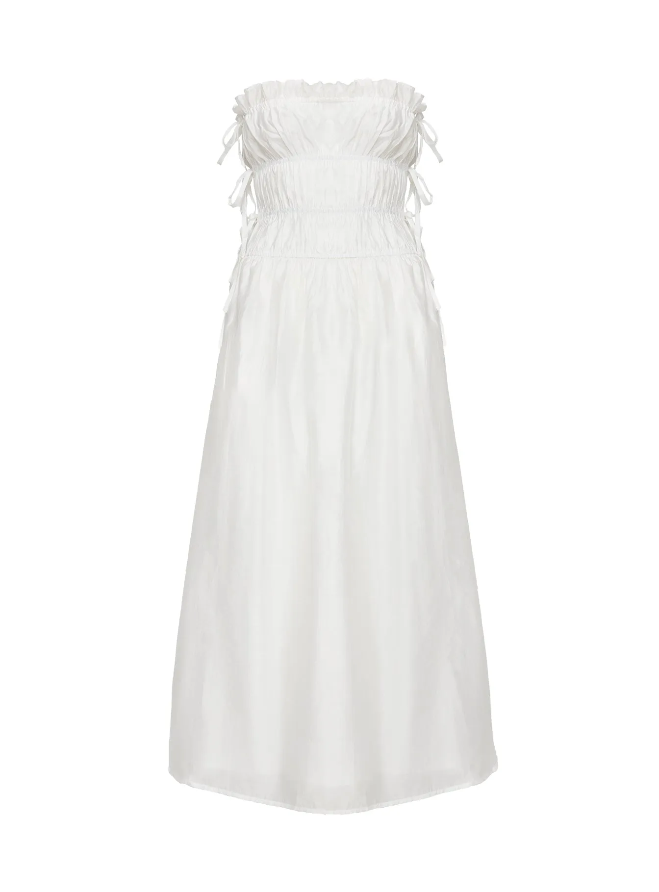 With its comfortable fit this dress is perfect for all-day wear while maintaining an elegant appearance Lantern Arm Emiliano Strapless Maxi Dress White