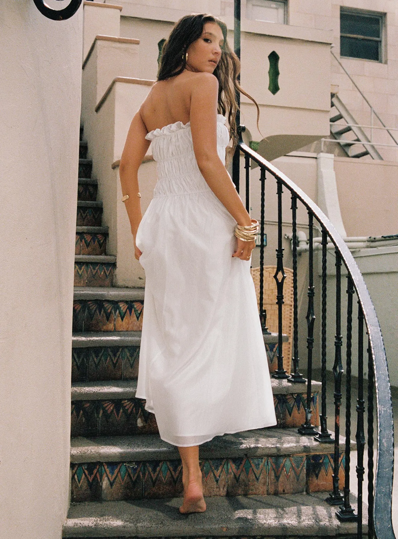 Emiliano Strapless Maxi Dress White Diamond Shine