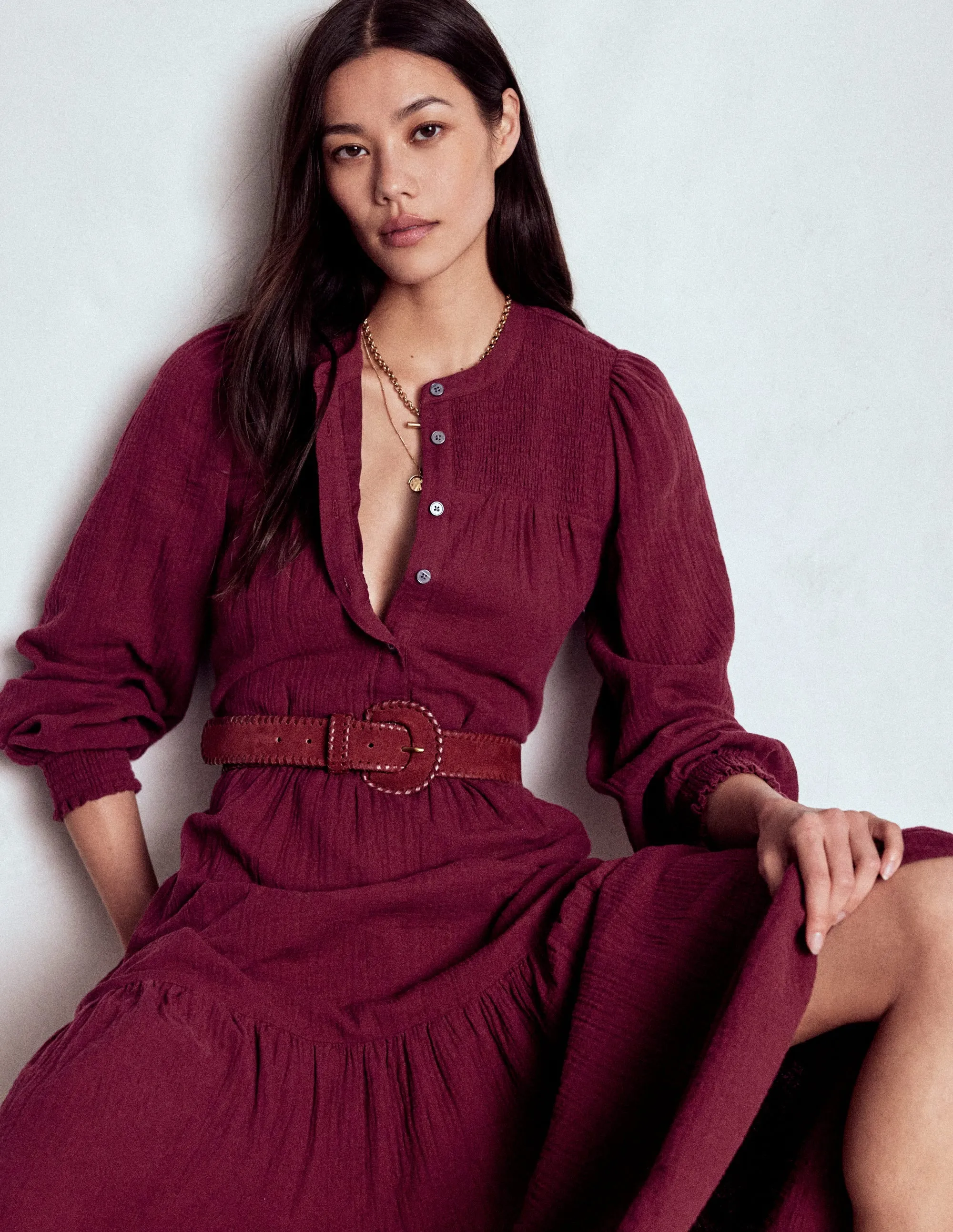 Cecily Double Cloth Midi Dress-Deep Wisteria Light and breathable daywear