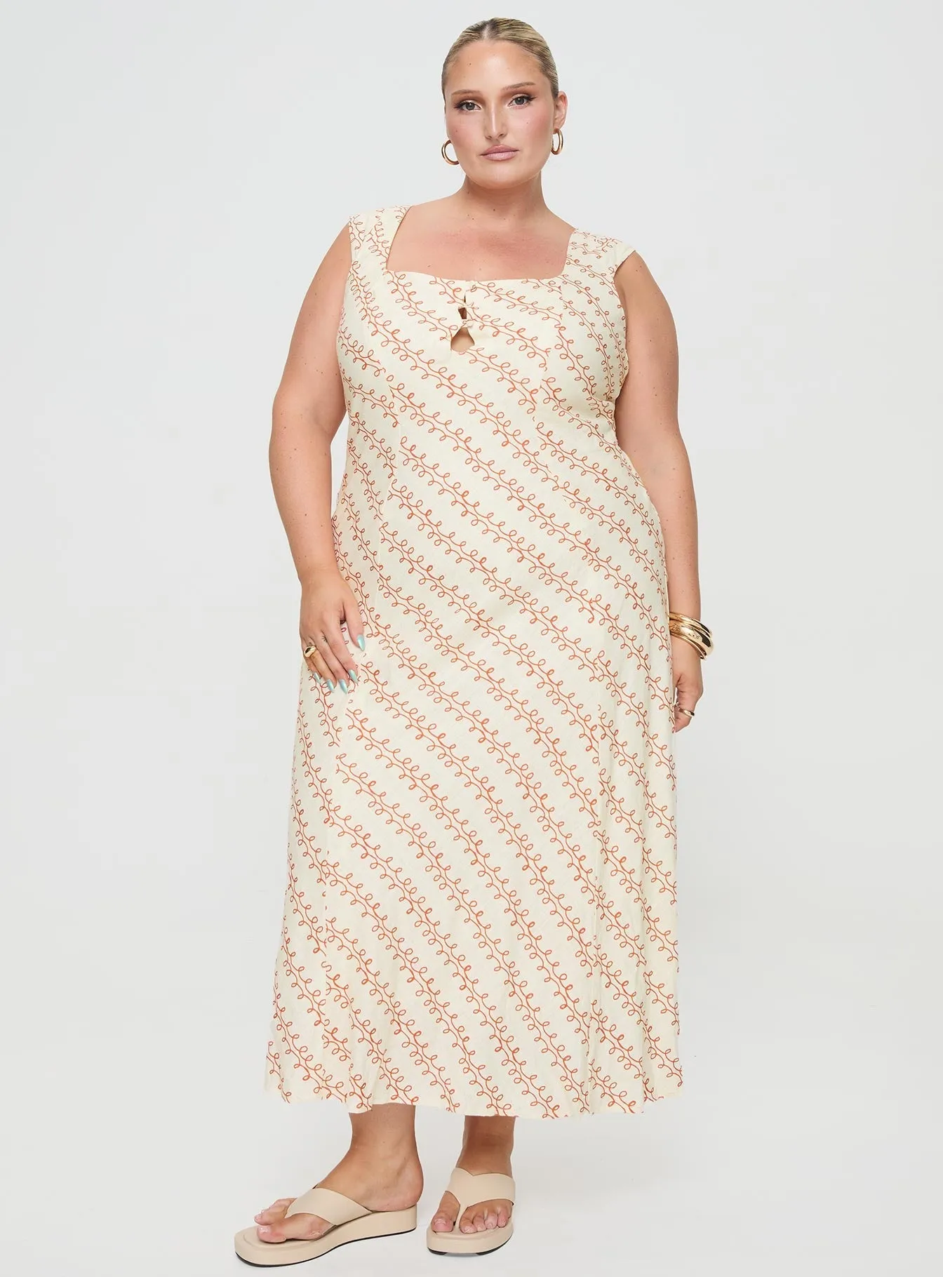Chosen Girl Linen Blend Maxi Dress Multi Curve Wave Dance