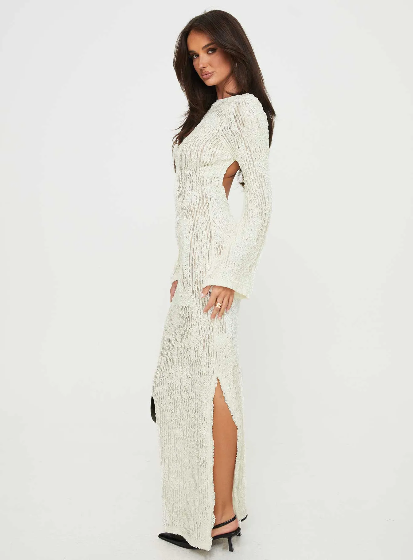 Coolibah Long Sleeve Maxi Dress Cream Breezy formal outfit Linen Glow