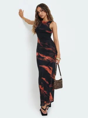 Fur Trim Dream Flow Dalena Maxi Dress Multi