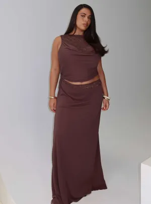 Fold Art Vesperine Lace Maxi Dress Cocoa Brown Curve