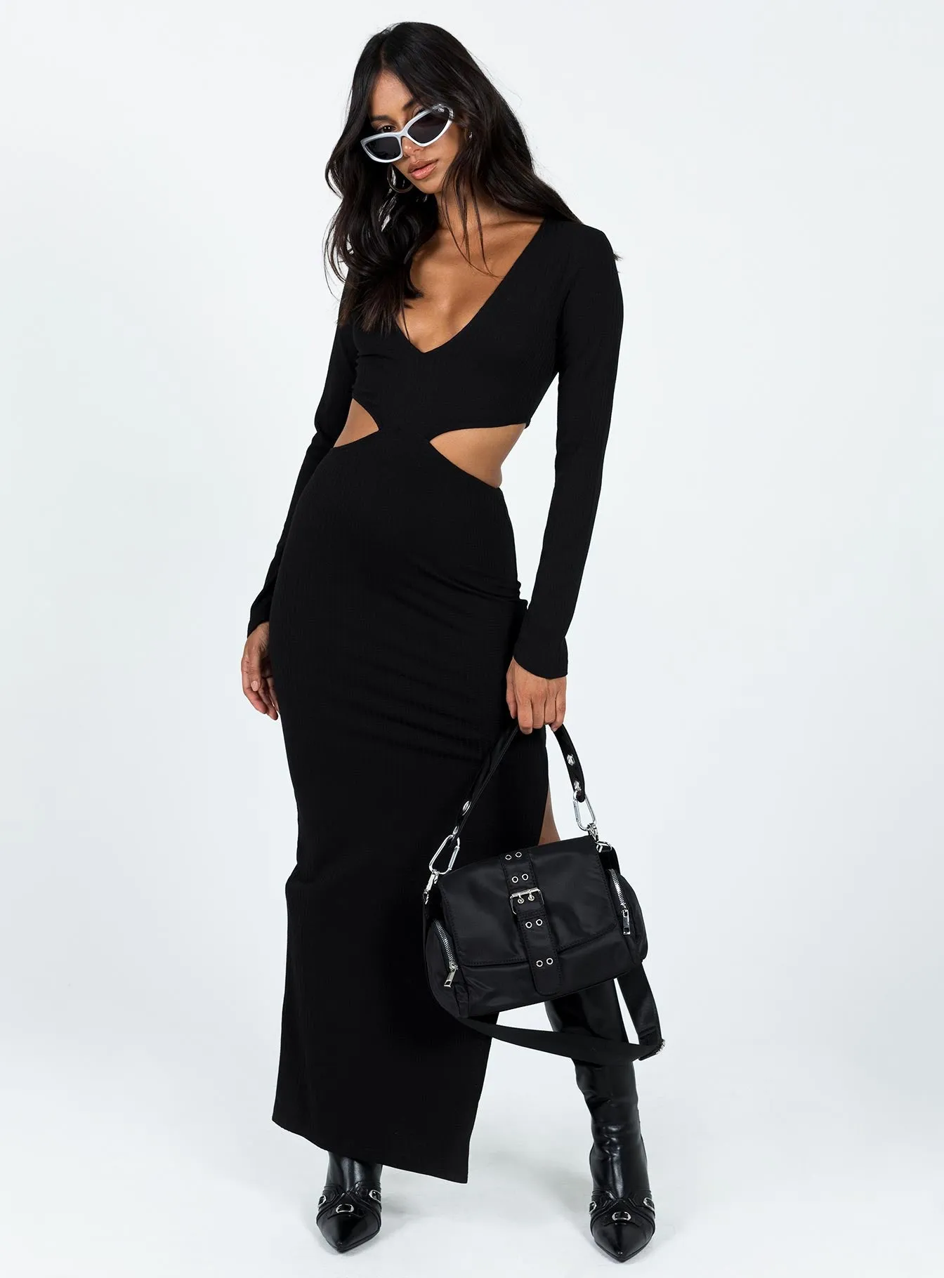 Ayda Maxi Dress Black Beach Edge Print Glow