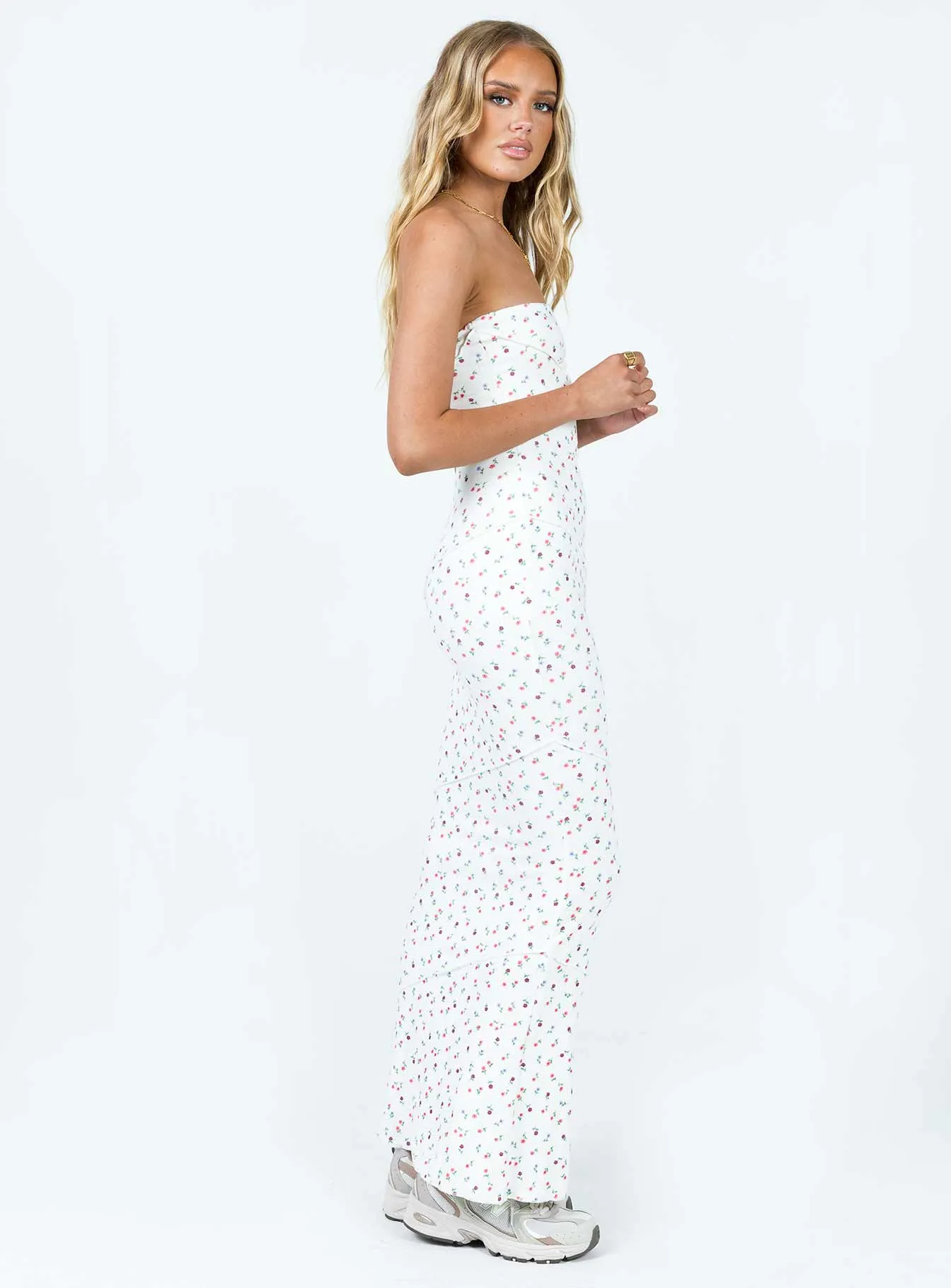 Oscar Maxi Dress White Floral Metal Glow