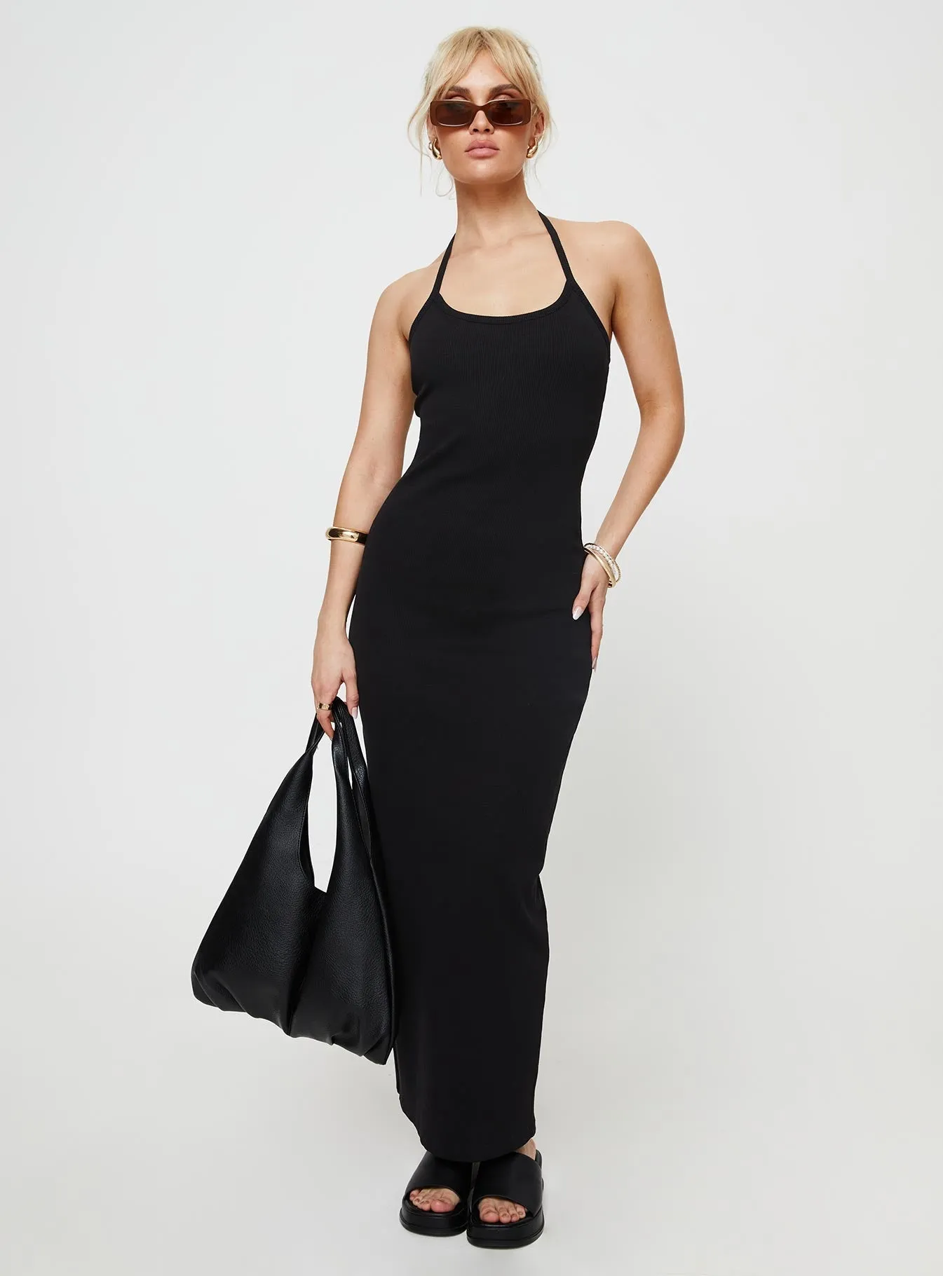 Minimalist long piece Comfortable day-to-night dress Karyssa Rib Maxi Dress Black