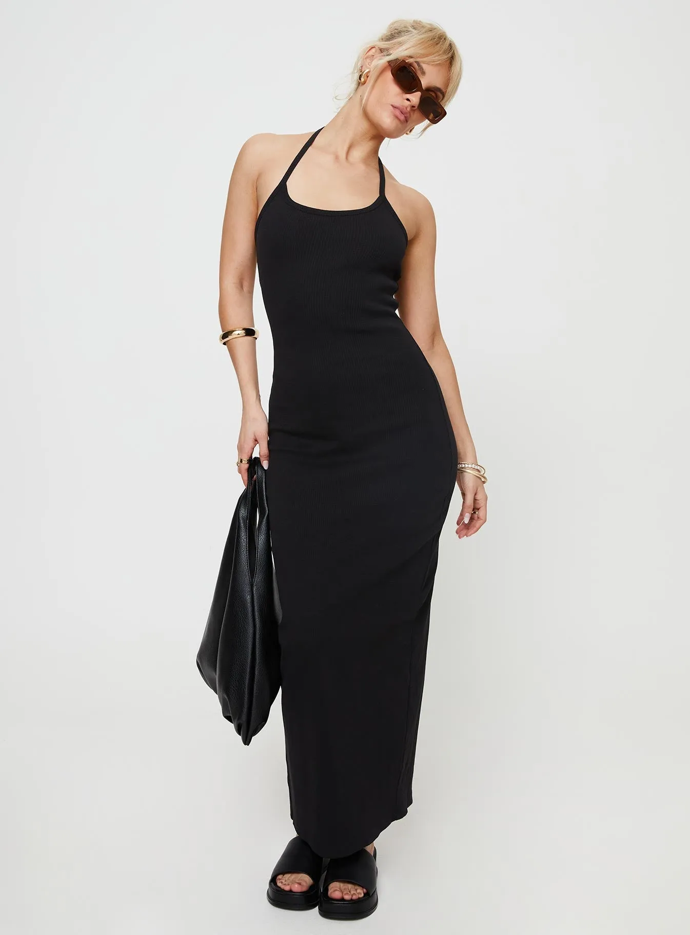 Karyssa Rib Maxi Dress Black Bride Maid Village Glow