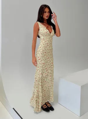 Ridgewood Maxi Dress Beige Floral Tulip Glow The simple yet stylish design of this maxi dress makes it an ideal choice for any occasion