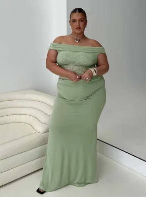 Gwendolen Off The Shoulder Maxi Dress Green Curve Shell Beach