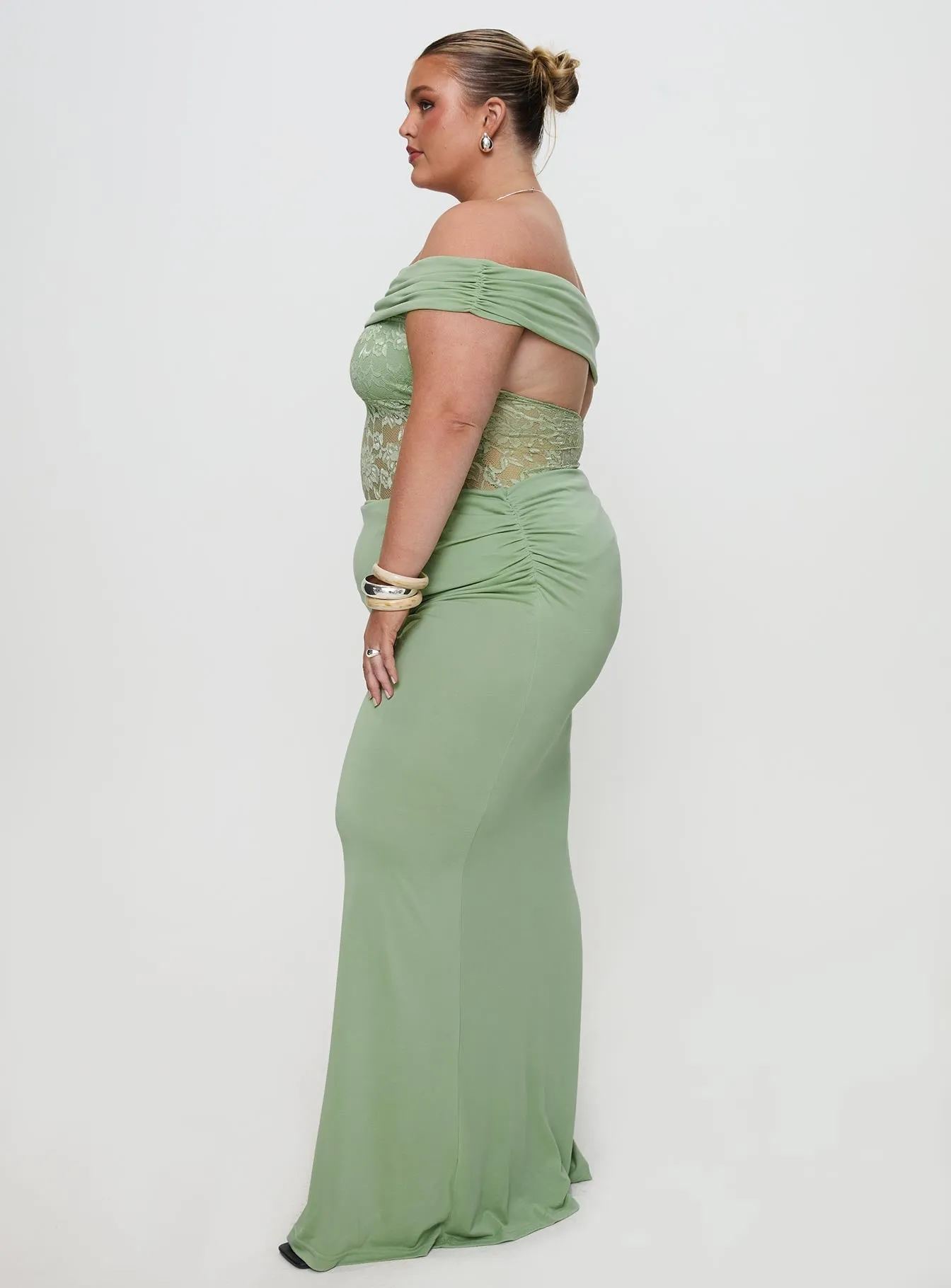 Gwendolen Off The Shoulder Maxi Dress Green Curve Weave Glow Ethnic Vibe