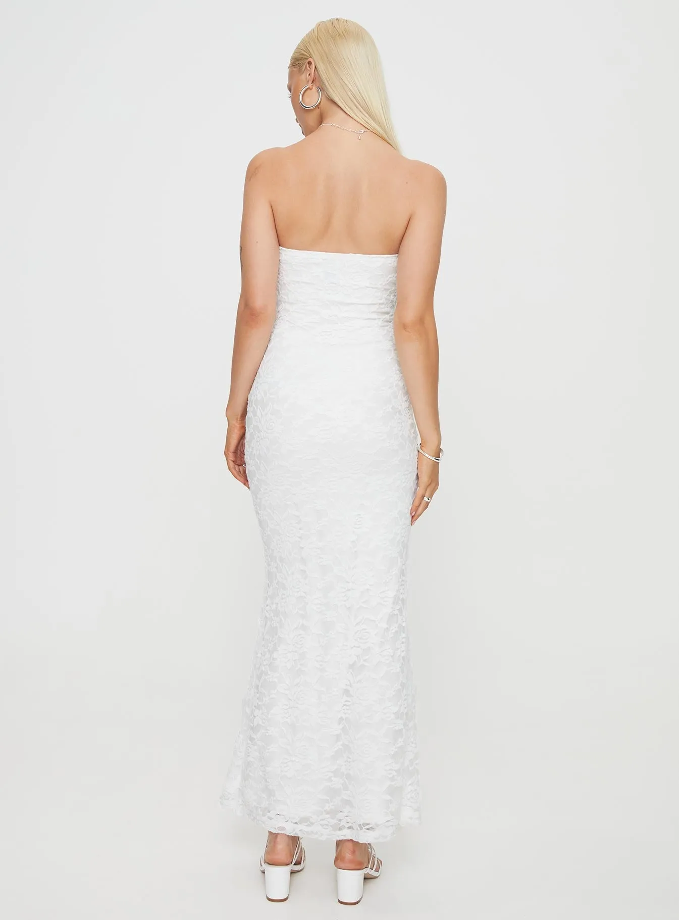 Jade Glow A-Line Cut Lavelle Strapless Maxi Dress White