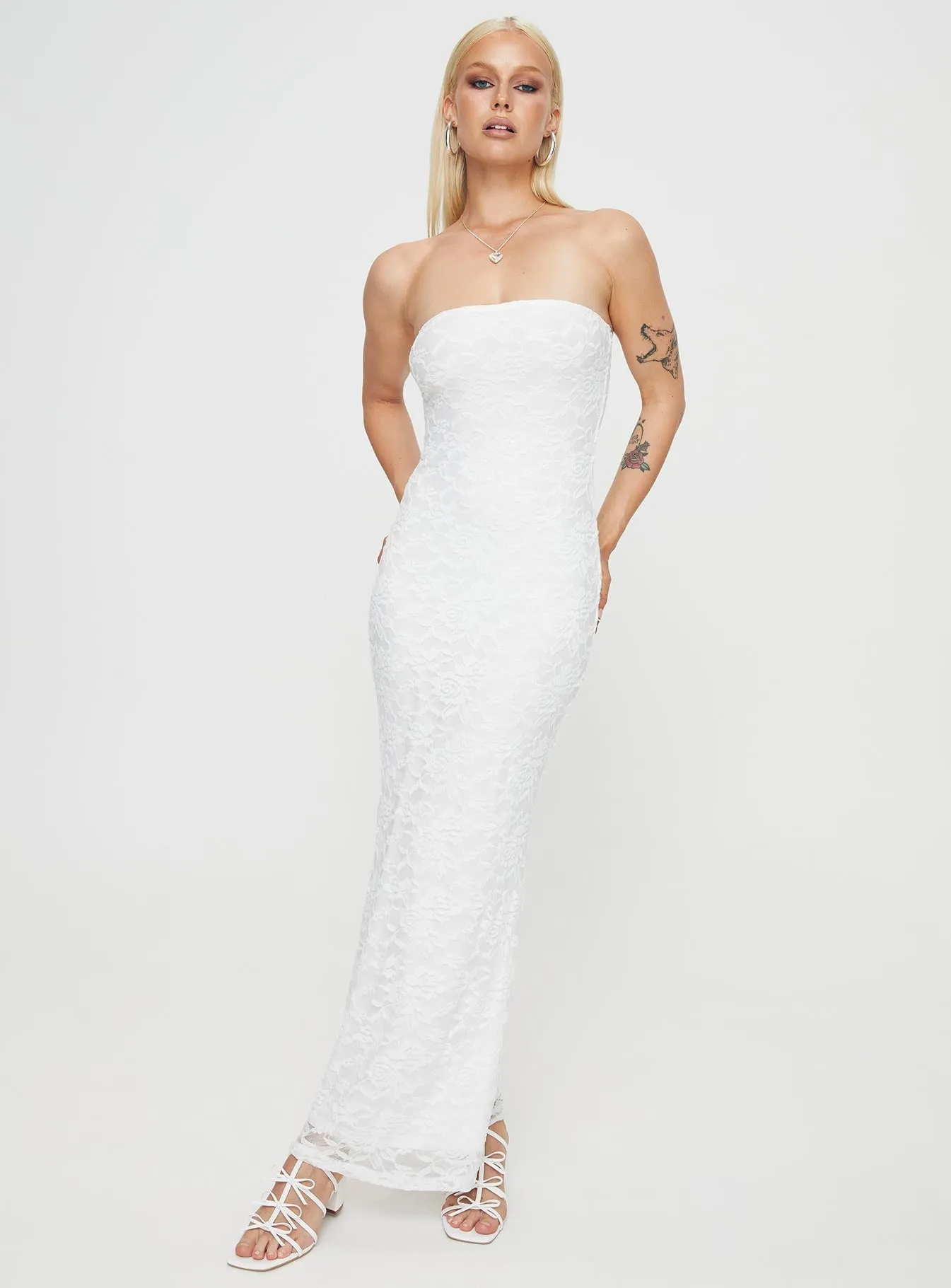 Emerald Pop Lavelle Strapless Maxi Dress White