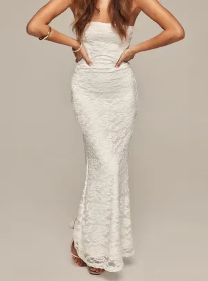 Lavelle Strapless Maxi Dress White Trim Art Suede Touch