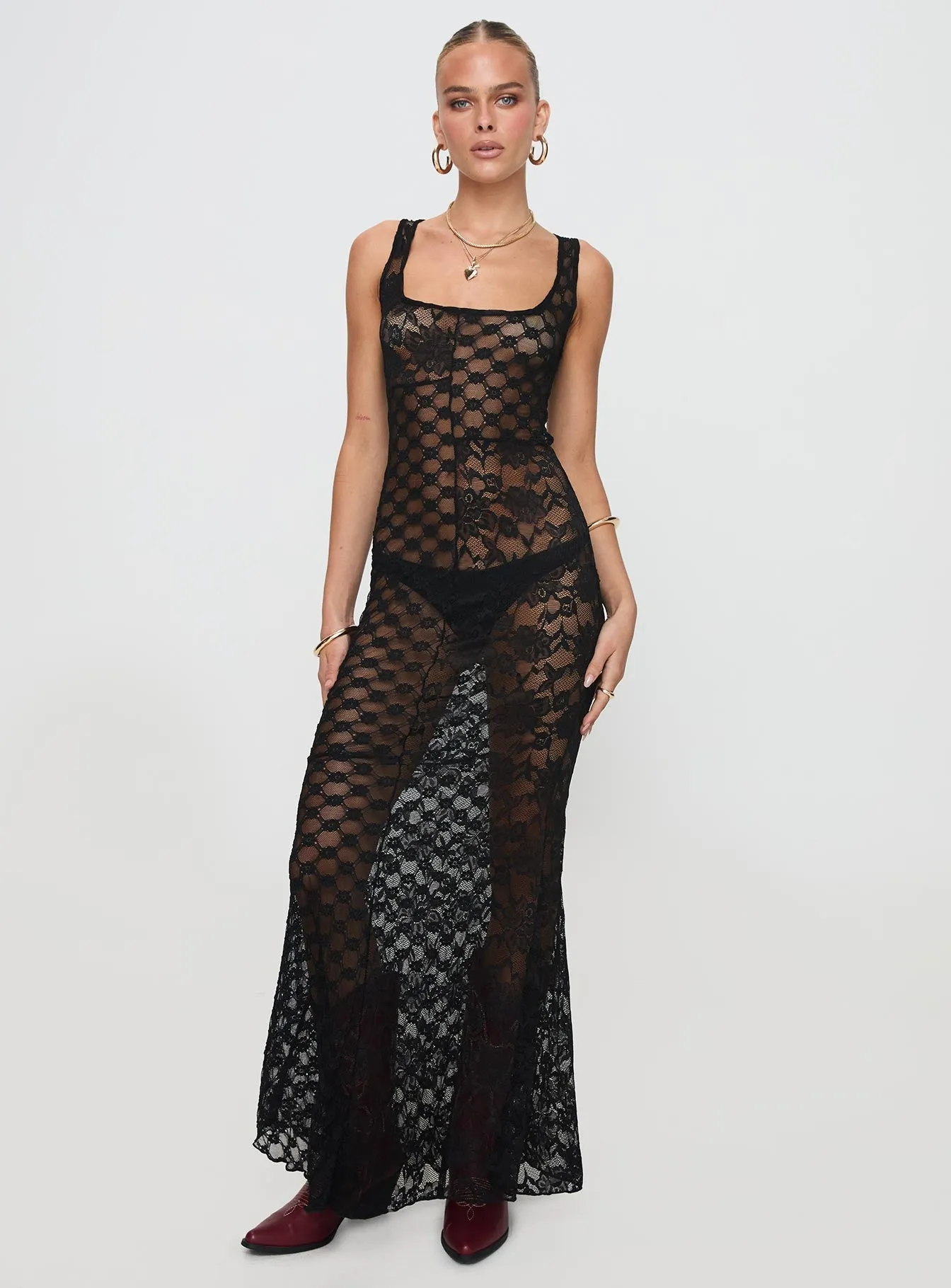 Zhara Lace Dress Black embroidery work
