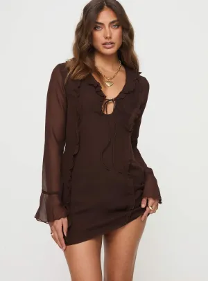 Fairly Long Sleeve Mini Dress Chocolate Minimalist Closure