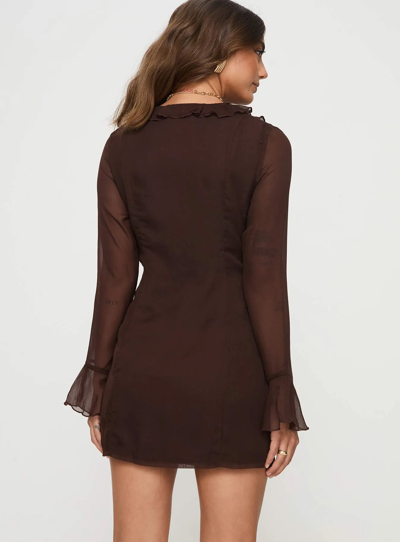Fashionable short dress for events Fairly Long Sleeve Mini Dress Chocolate