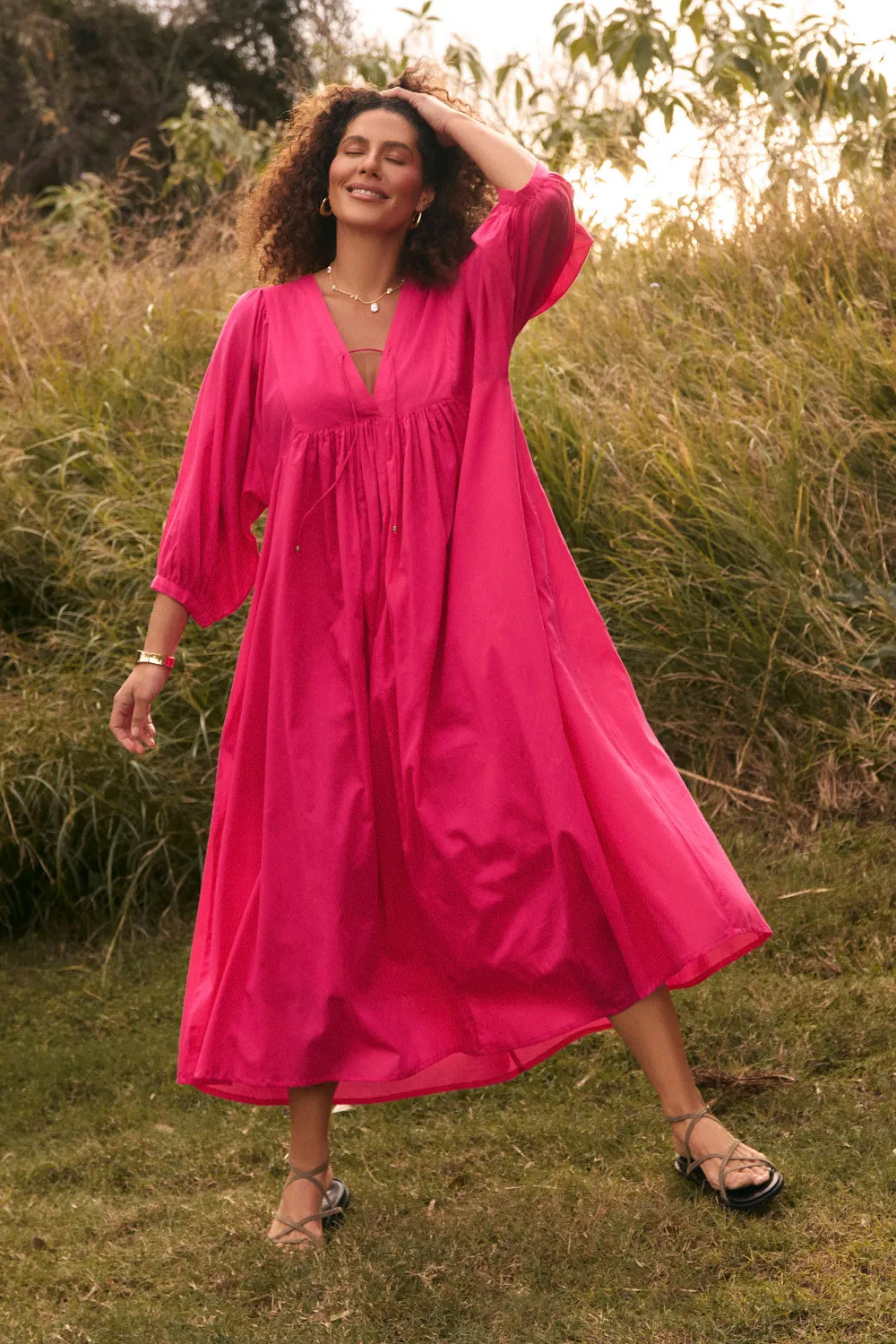 Trendy Wear Work Attire Cairo Boho Dress in Raspberry
