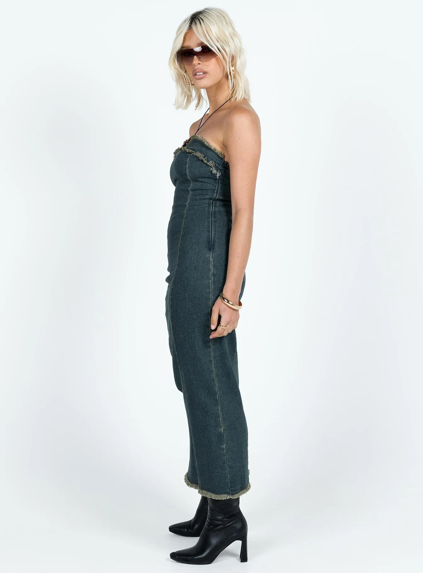 Atun Bandeau Maxi Dress Blue Acid Wash Minimal Line Pool side