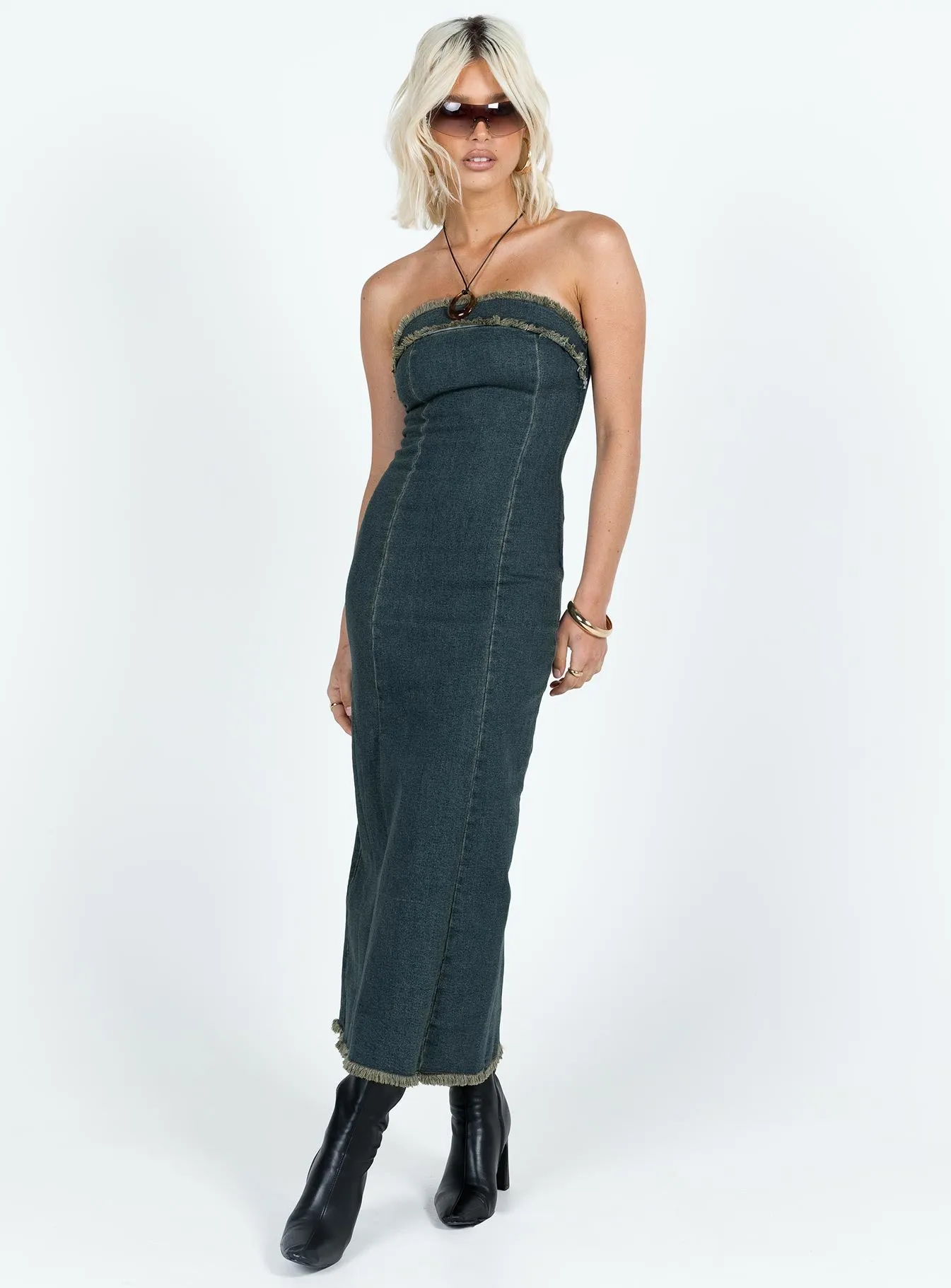 Atun Bandeau Maxi Dress Blue Acid Wash Canvas Soft