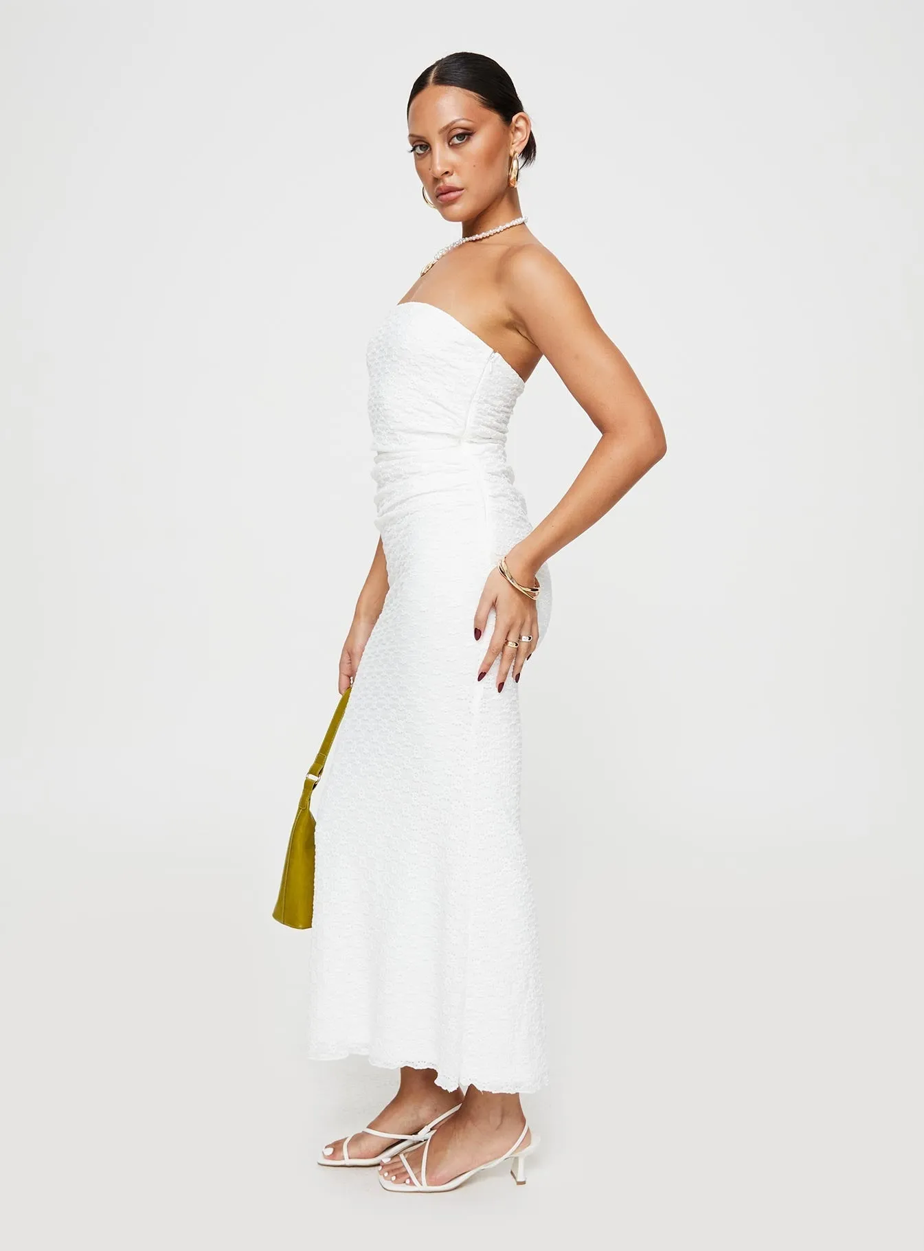 Marble Step Ruskin Strapless Maxi Dress White