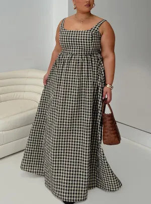 Flare Bottom Vibrant boho dress Cartmel Check Maxi Dress Black / Cream Curve