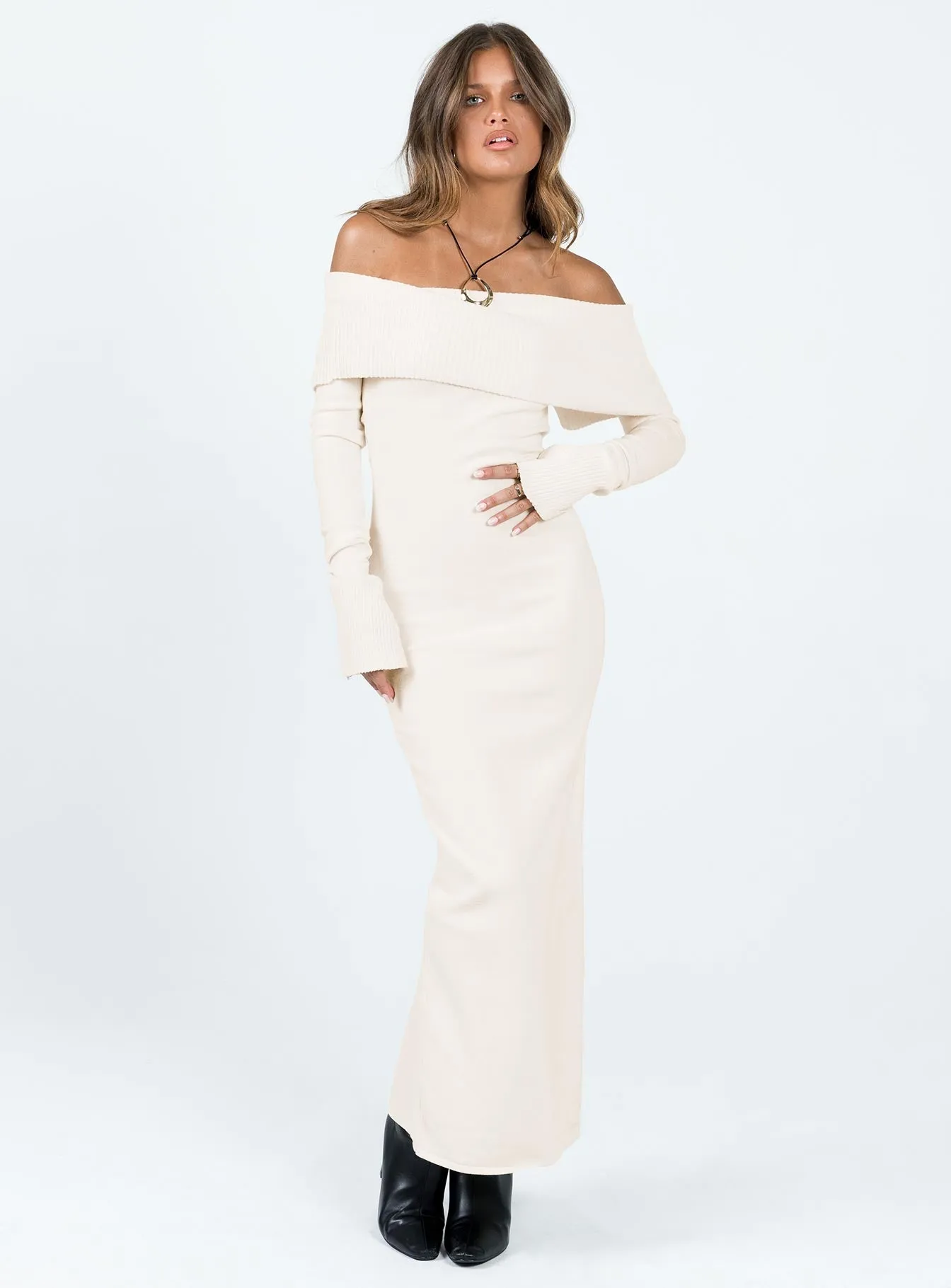 Noon Light Louden Off The Shoulder Maxi Dress Cream