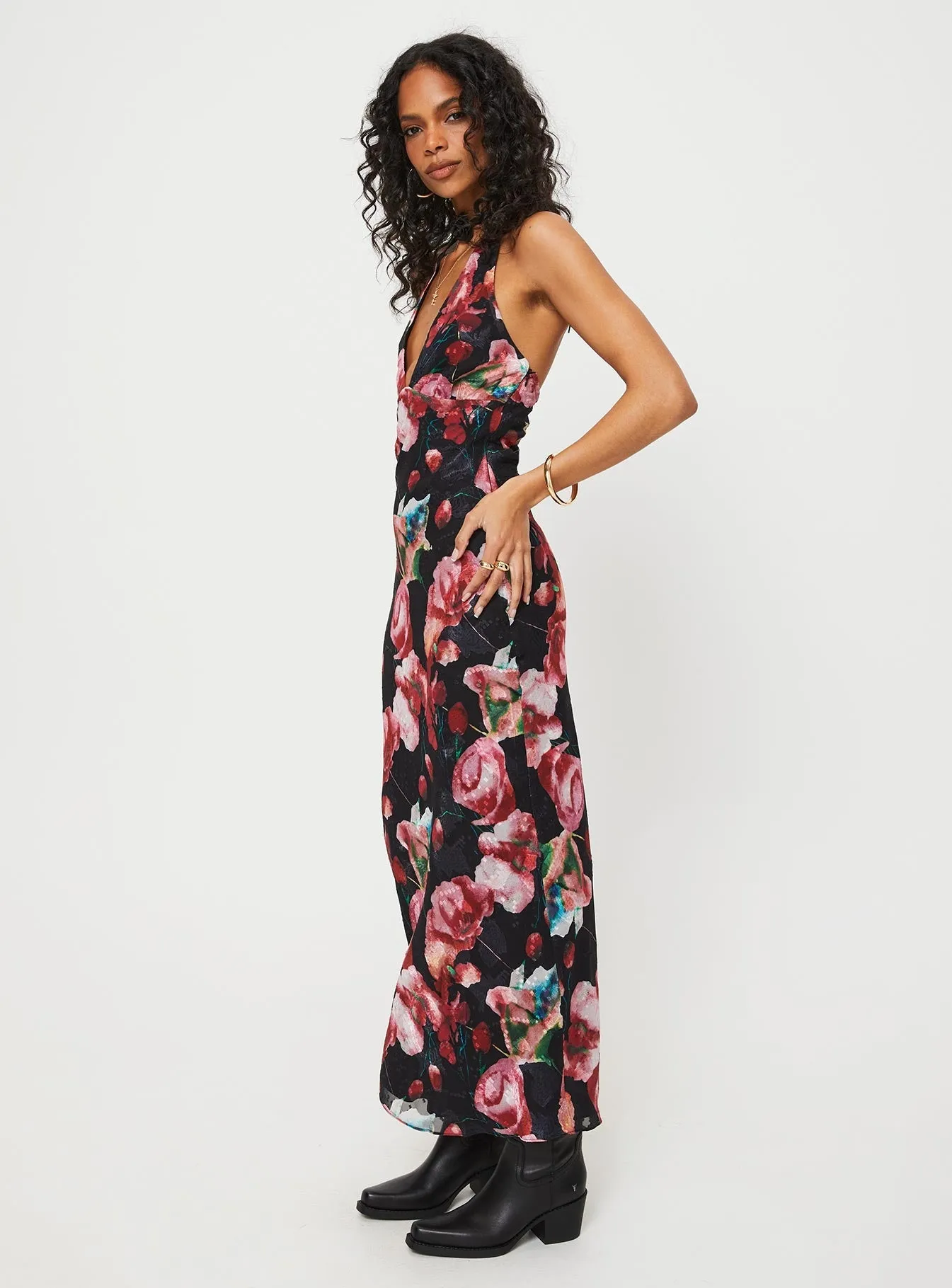 Vibrant boho dress Moulin Halter Maxi Dress Black / Red Floral