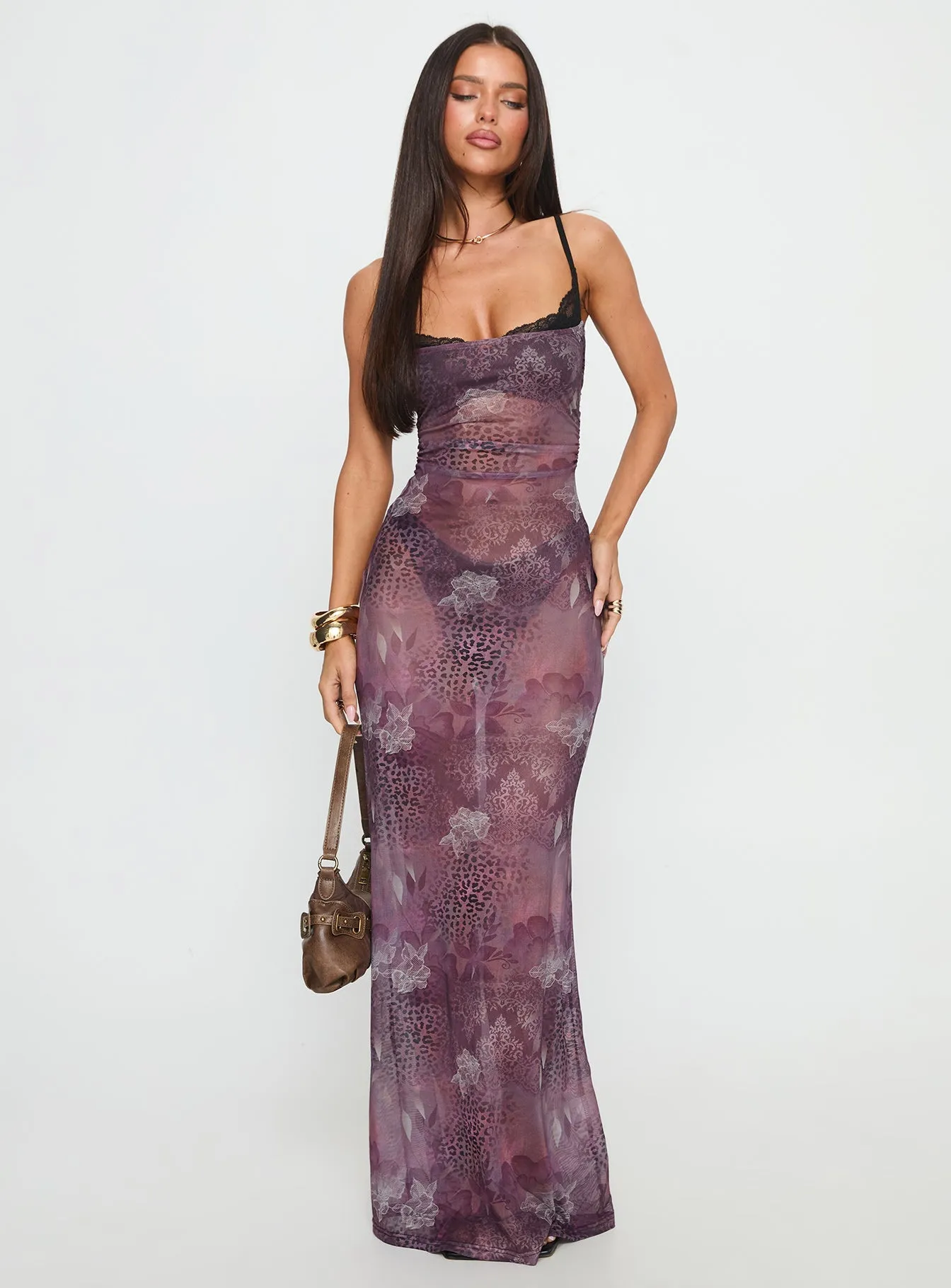 wrap waist Evera Sheer Built In Bra Maxi Dress Purple