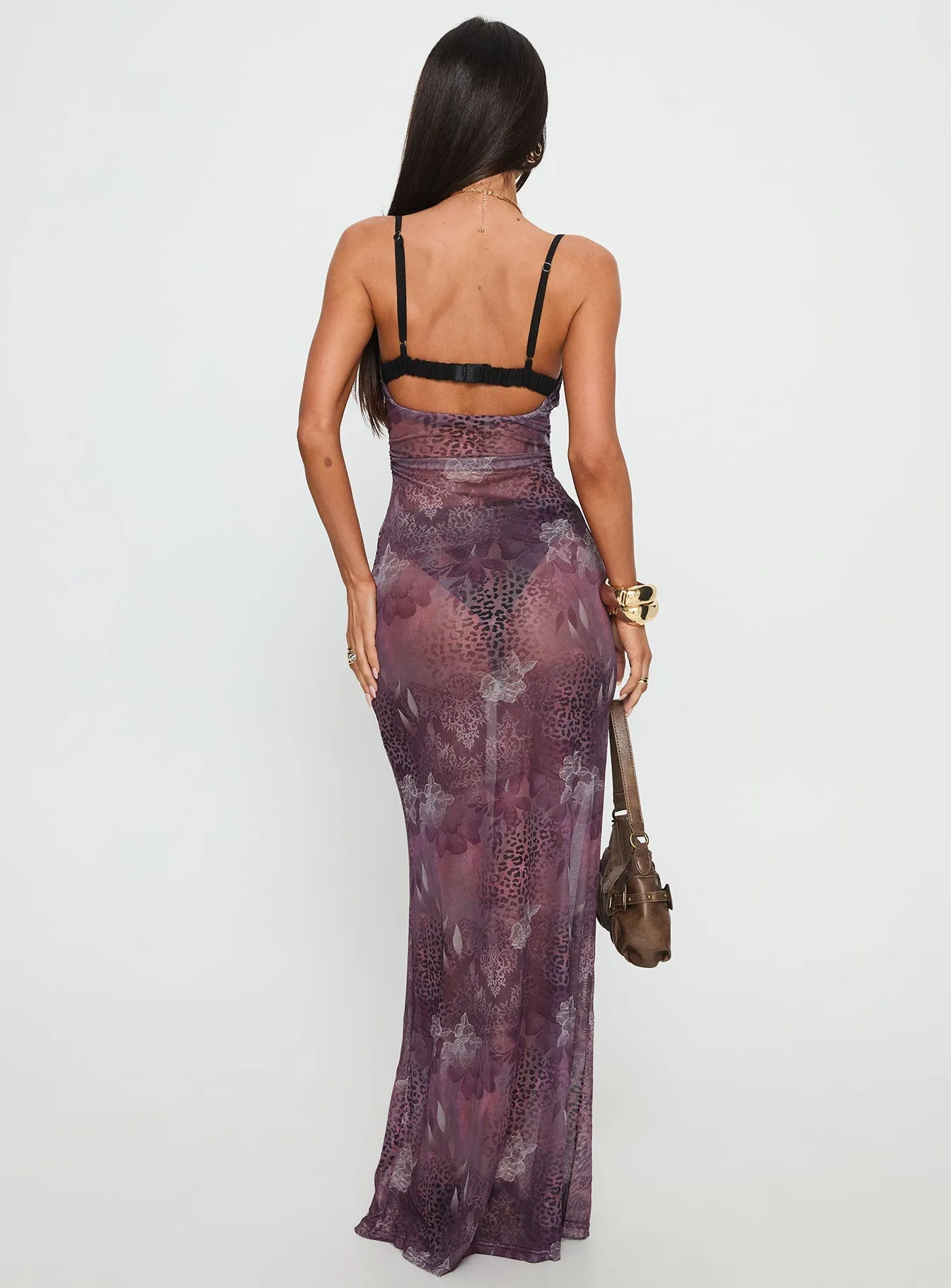 Evera Sheer Built In Bra Maxi Dress Purple Jade Shine Ruby Pop