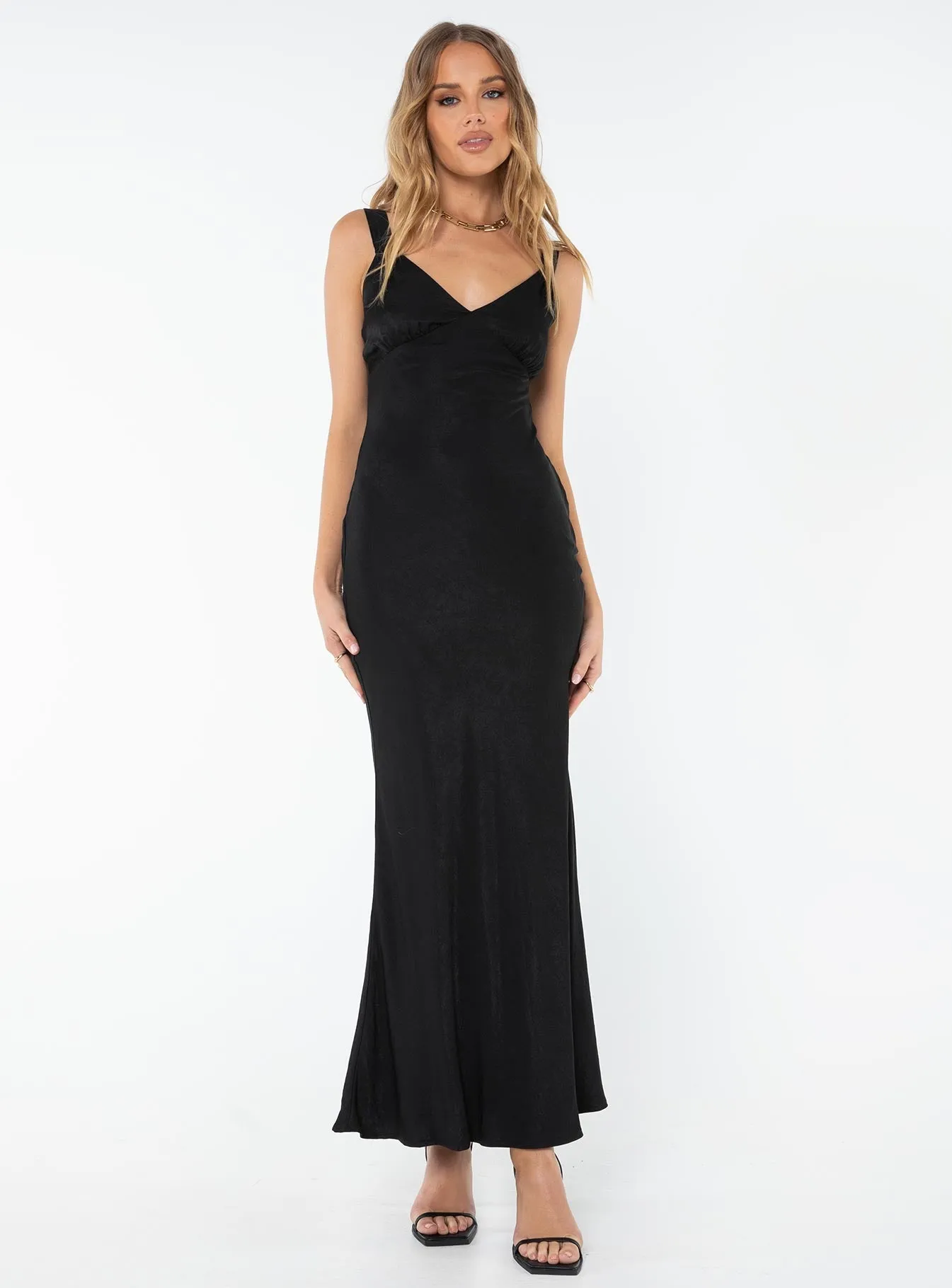 Marysia Maxi Dress Black Petal Path Chambray Glow