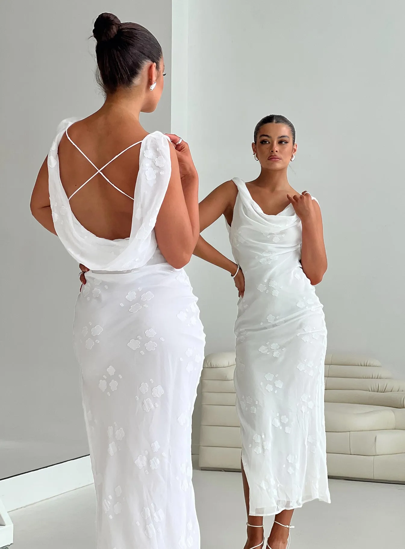 Town Glow Frill Edge Contessa Maxi Dress White