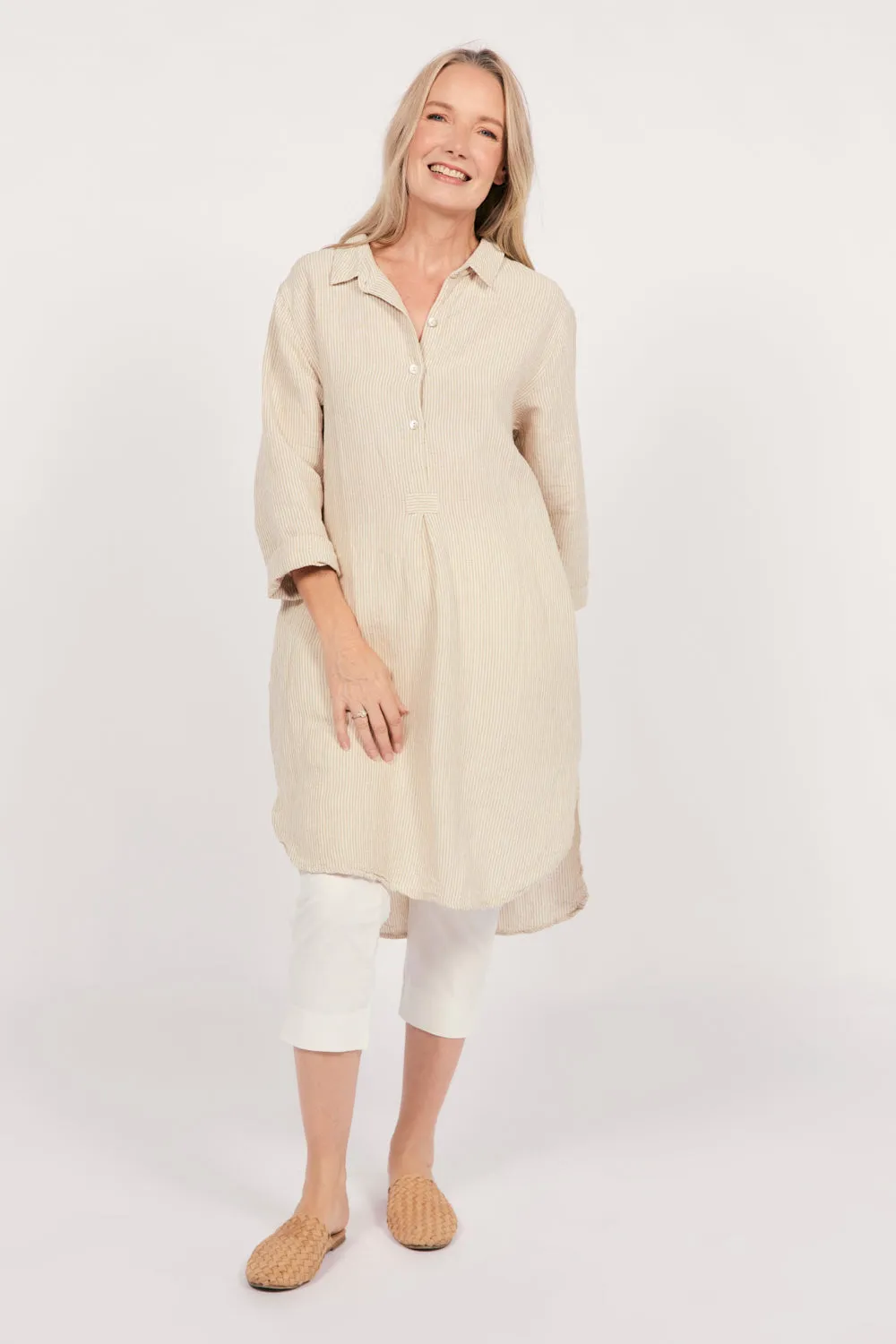 Free Shape World Edge Tess Tunic Shirt Dress in Sable Stripe