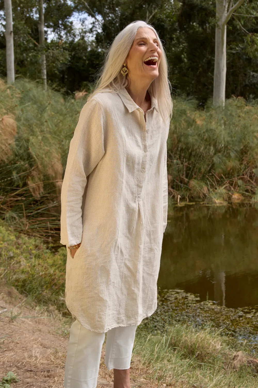 FlexibleJointConstruction ButterSoftKnit Tess Tunic Shirt Dress in Sable Stripe