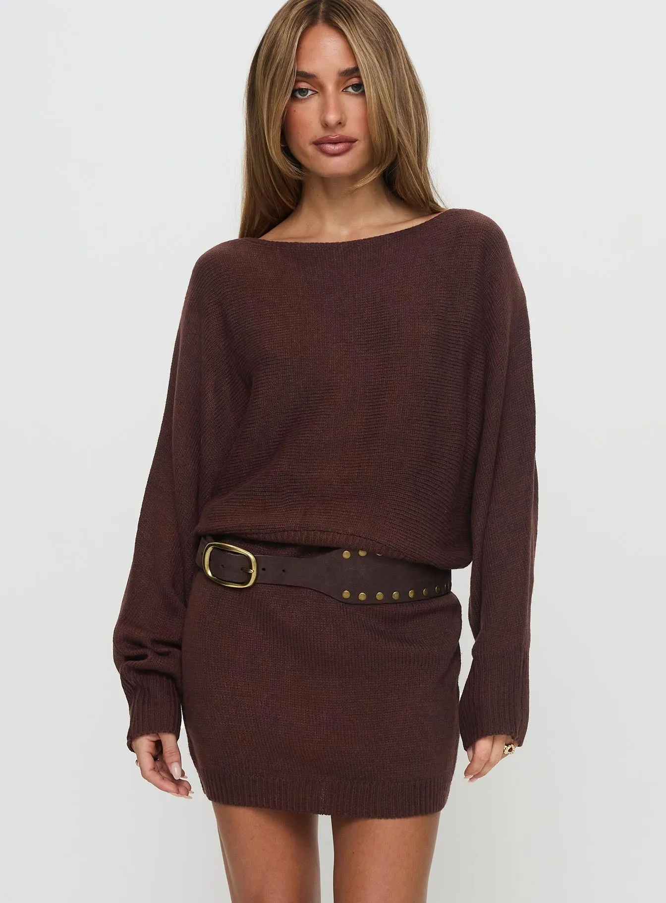 Bellamie Long Sleeve Mini Dress Chocolate Pop Soft Fresh Look