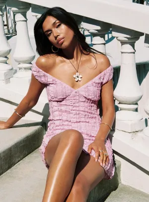 Breezy Off The Shoulder Mini Dress Lilac Party Glow Modern mini dress with sleeves