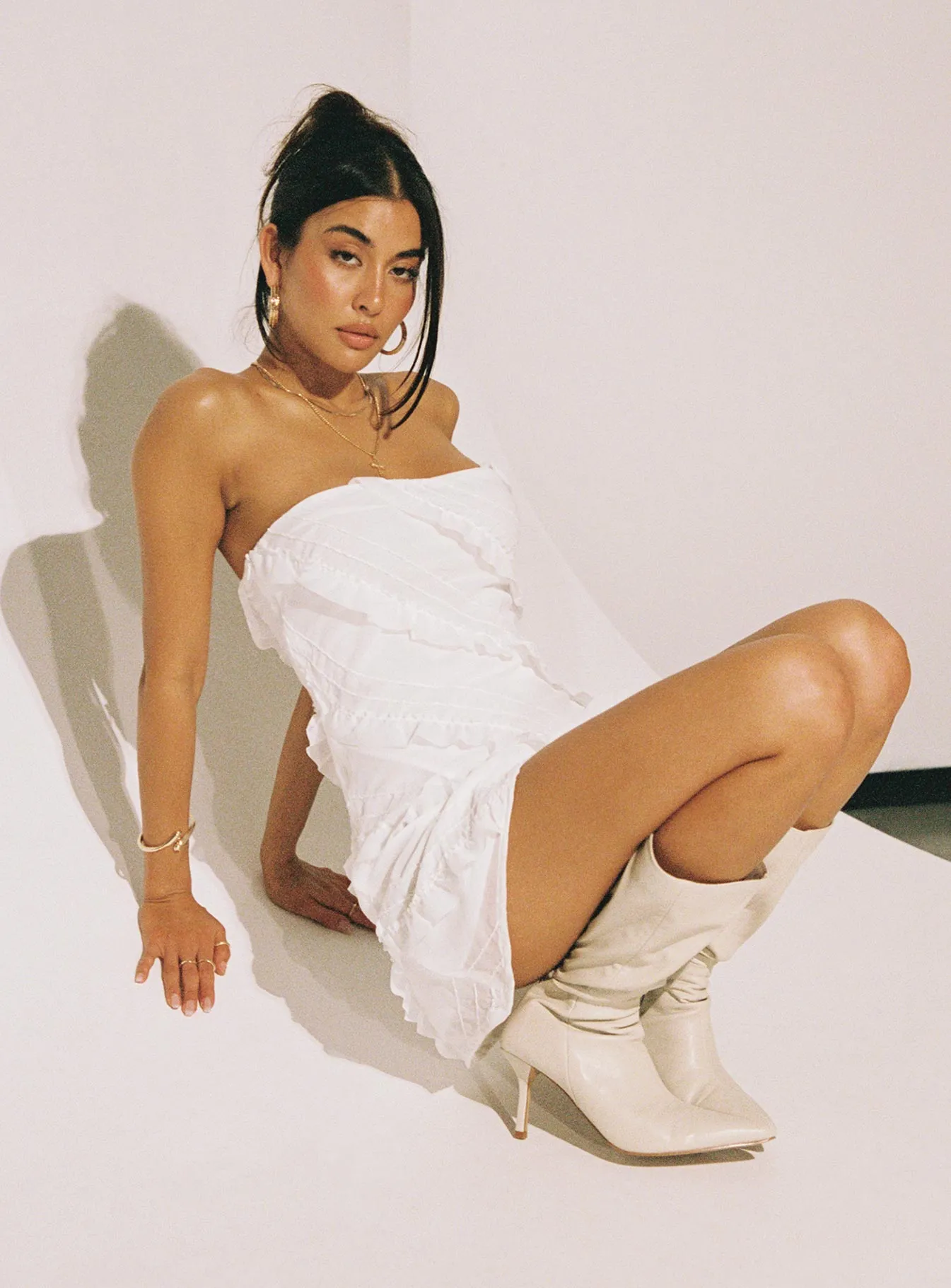 Light Beat Lars Strapless Mini Dress White