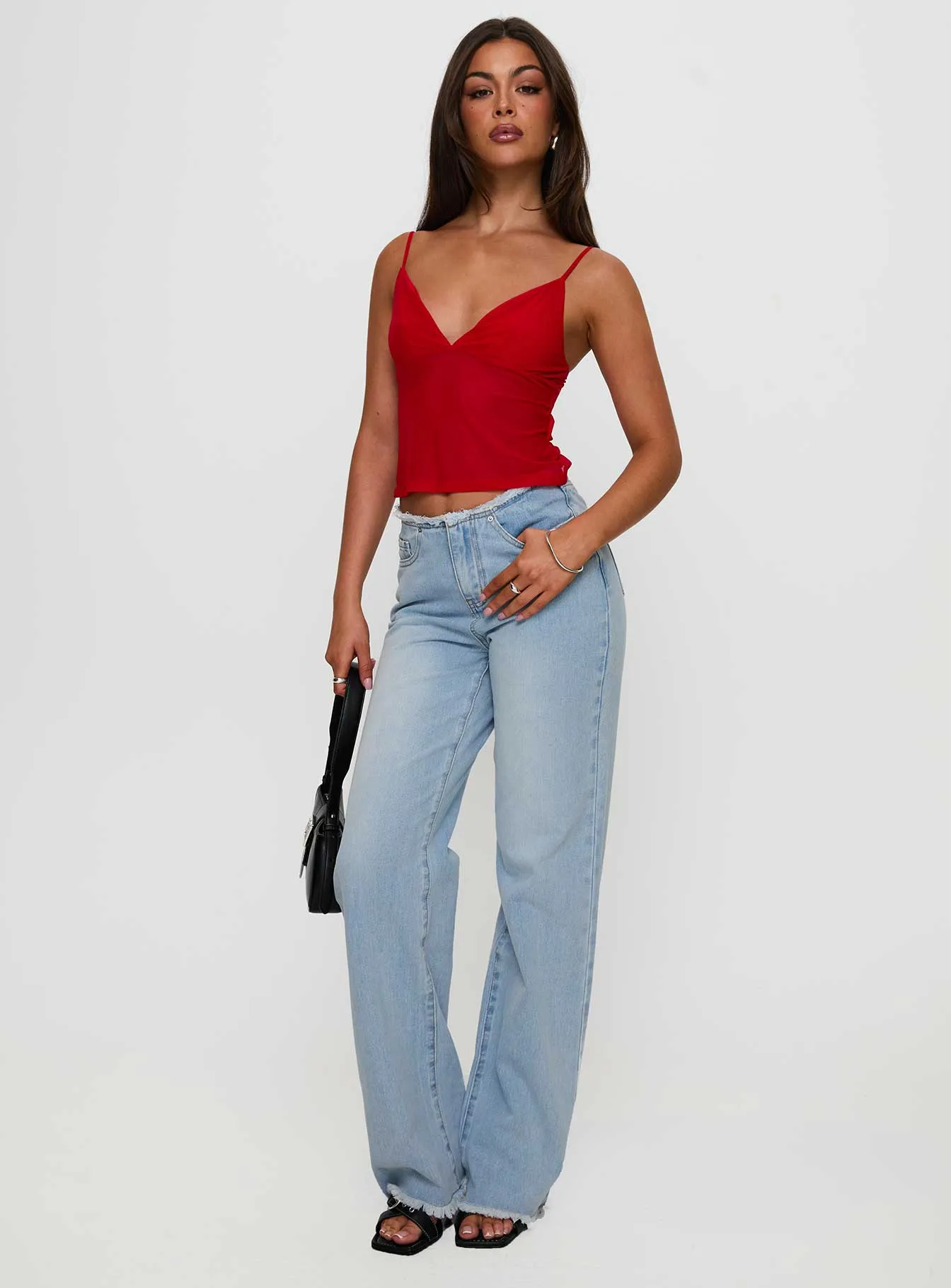 Neutral Daily Wear Adult Fashion Hawke Frayed Mid Rise Straight Leg Jeans Mid Blue