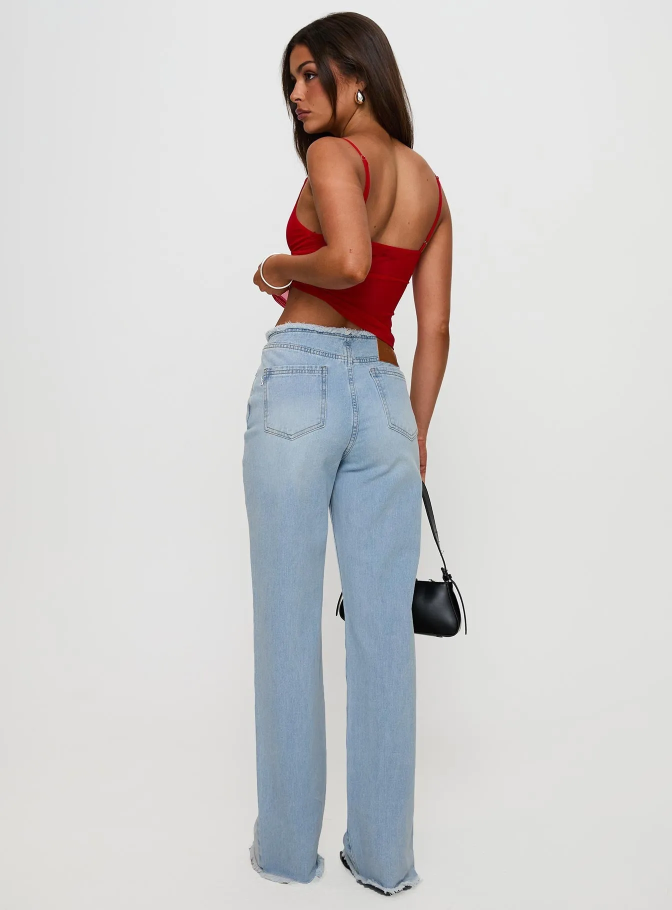 Hawke Frayed Mid Rise Straight Leg Jeans Mid Blue Outfit Base Built For Life