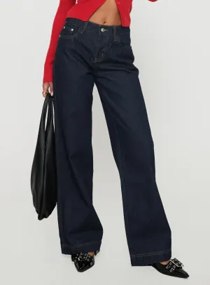 Clean Piece Jankins Mid Rise Baggy Jeans Dark Blue Wash