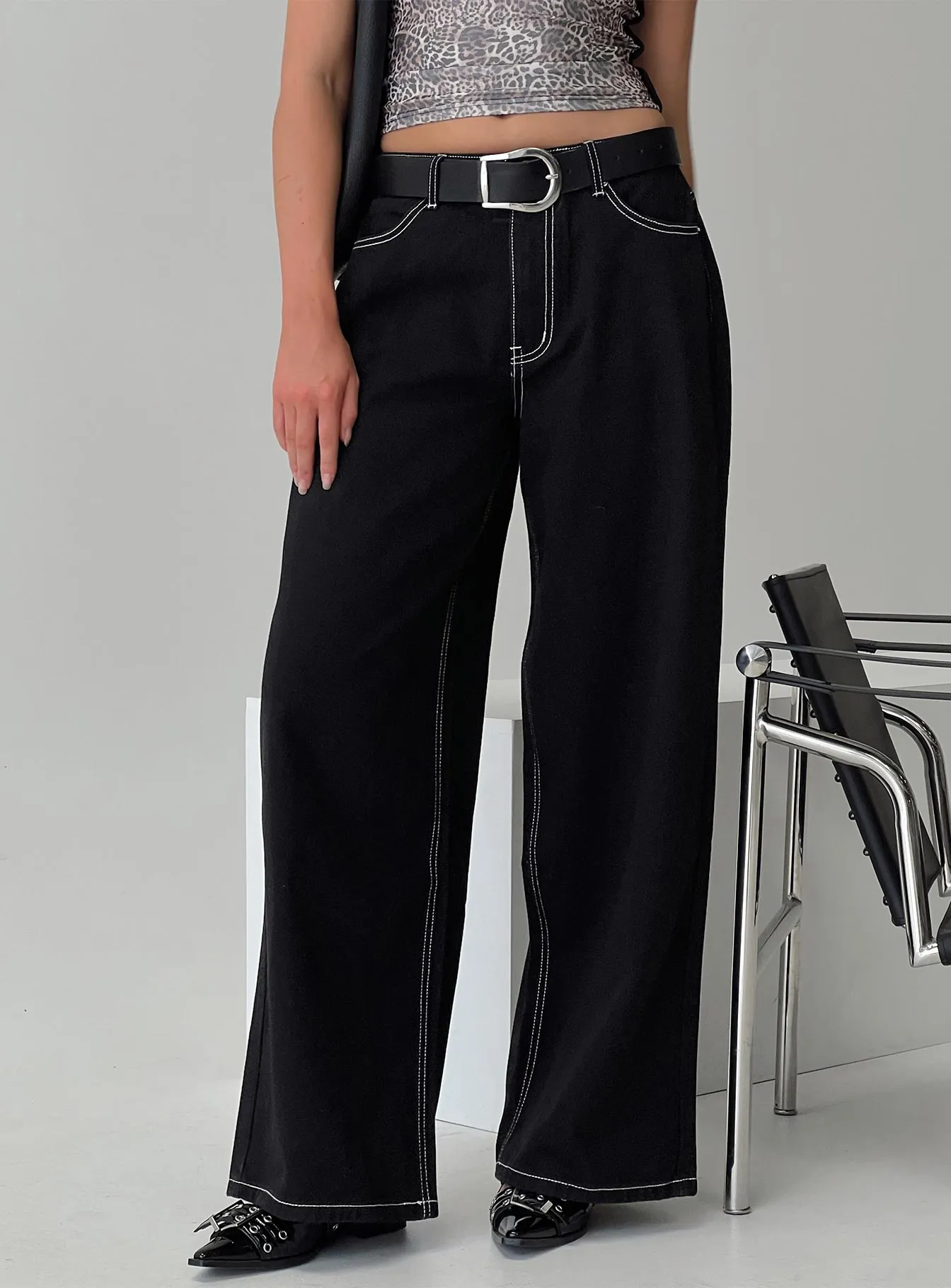 Beach Day Breathable Neutral Choice Naylor Wide Leg Jeans Mid Black