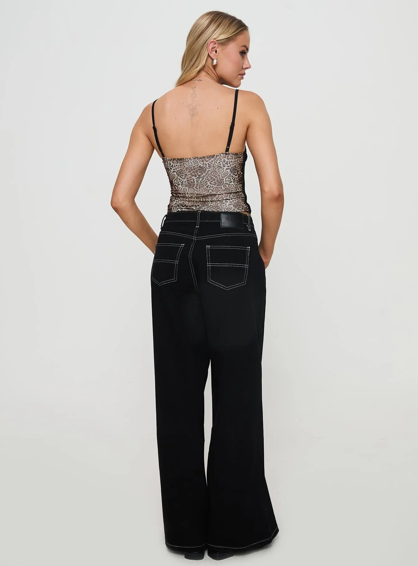 Naylor Wide Leg Jeans Mid Black Modern Winter Warmth Loose
