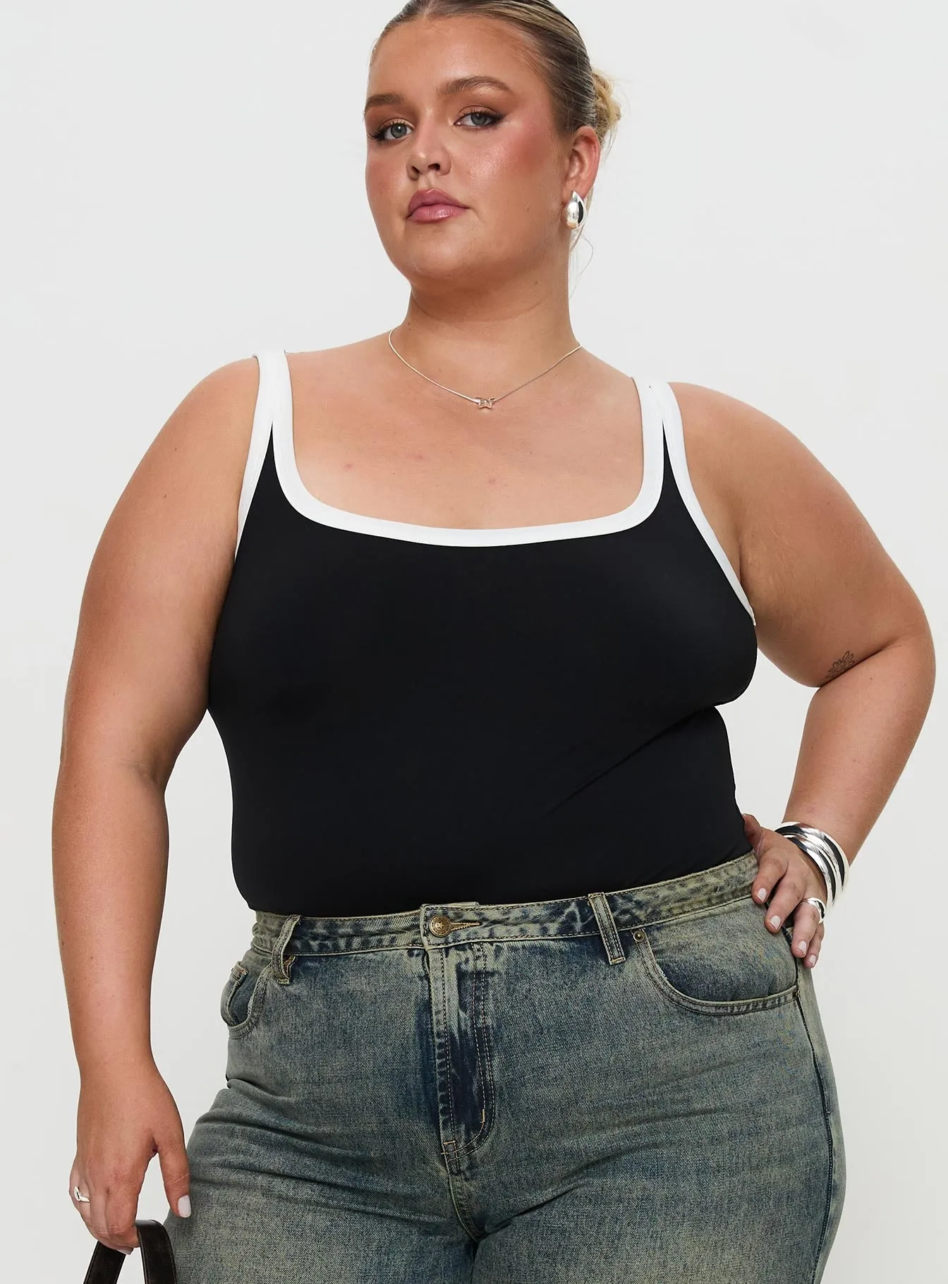 Premium Stylish Party Stylish Astrea Bodysuit Black / White Curve
