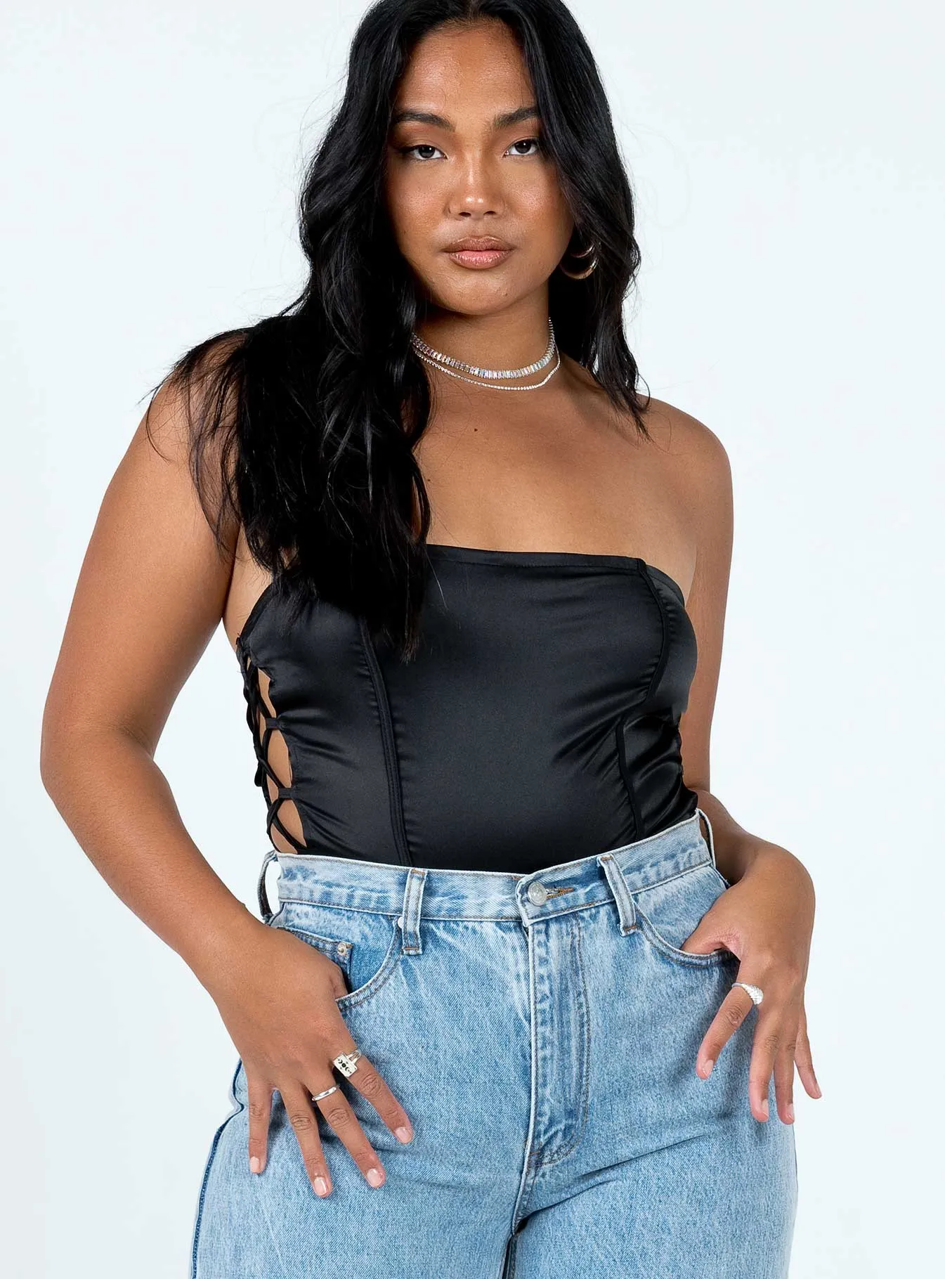 Benko Strapless Bodysuit Black New Club