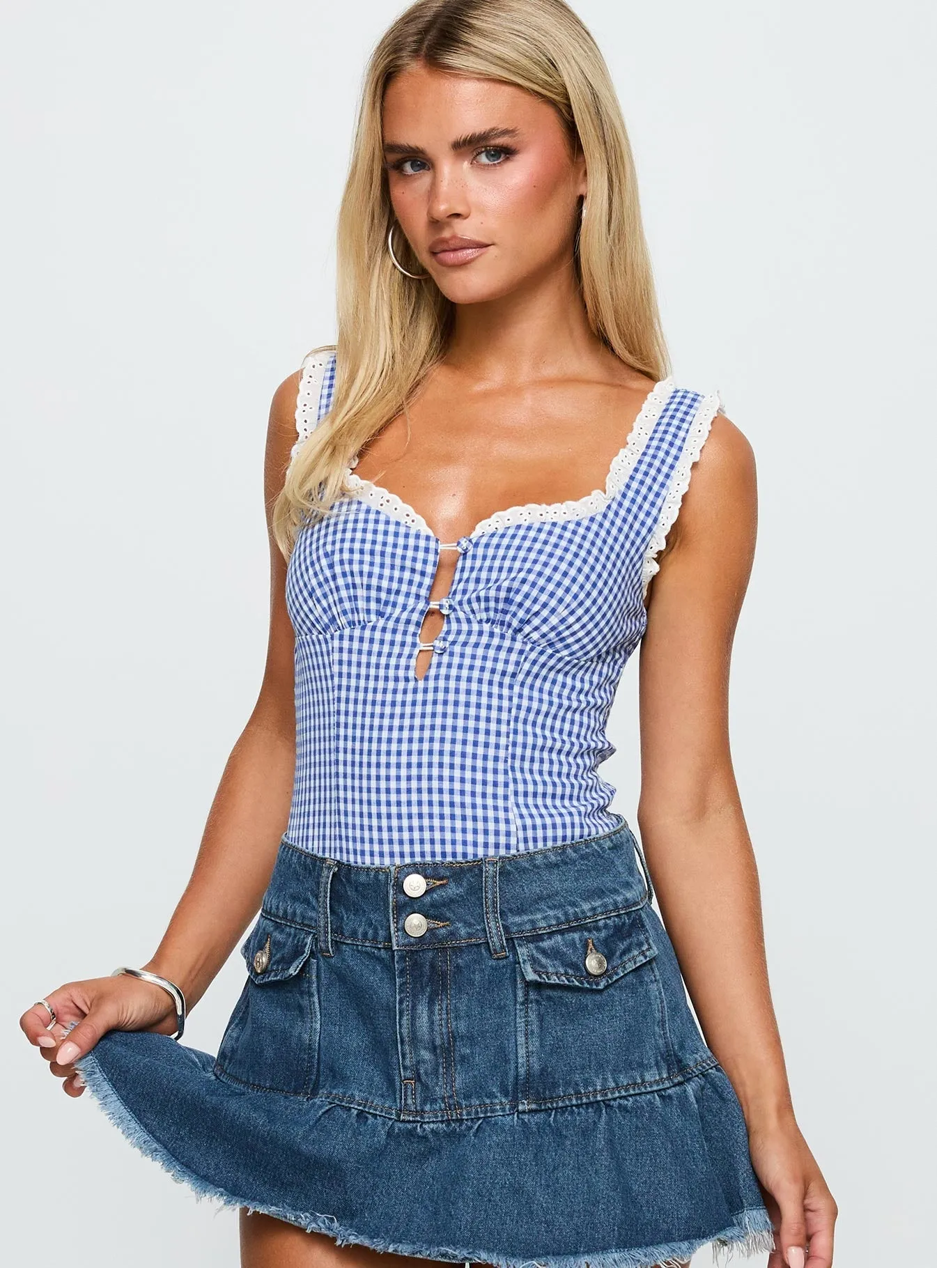 City Of Dreams Bodysuit Blue Gingham Essential Teen