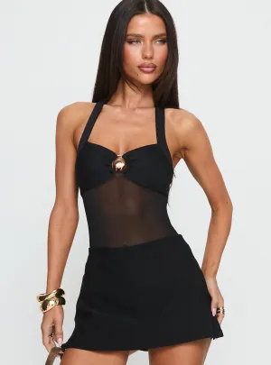 Date Stylish Urban Model Dashay Sheer Halter Bodysuit Black