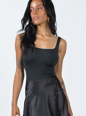 Durable Simple Versatile Luxury Dayrell Pearl Trim Bodysuit Black
