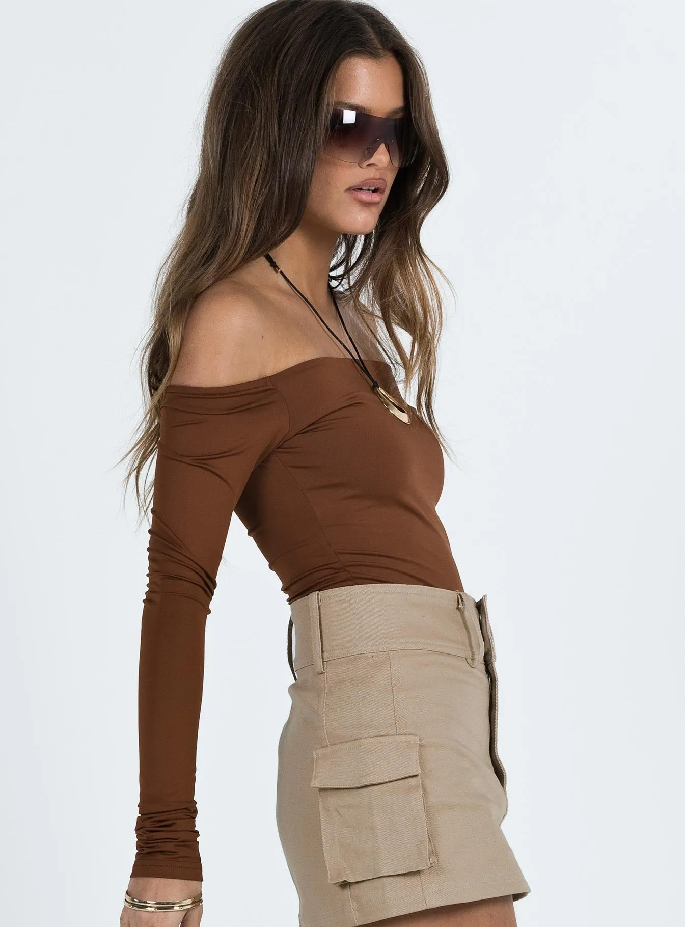 Randee Long Sleeve Bodysuit Brown Retro Dance